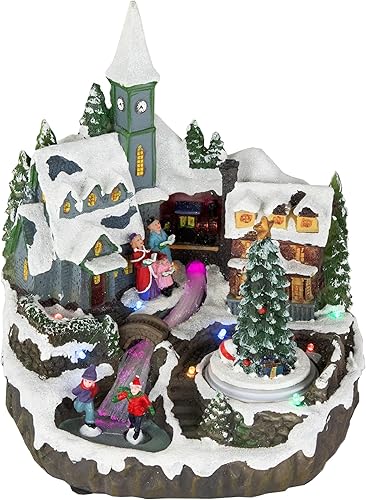 Northlight Decoración animada y musical de aldea navideña con iluminación LED, 9.25 pulgadas