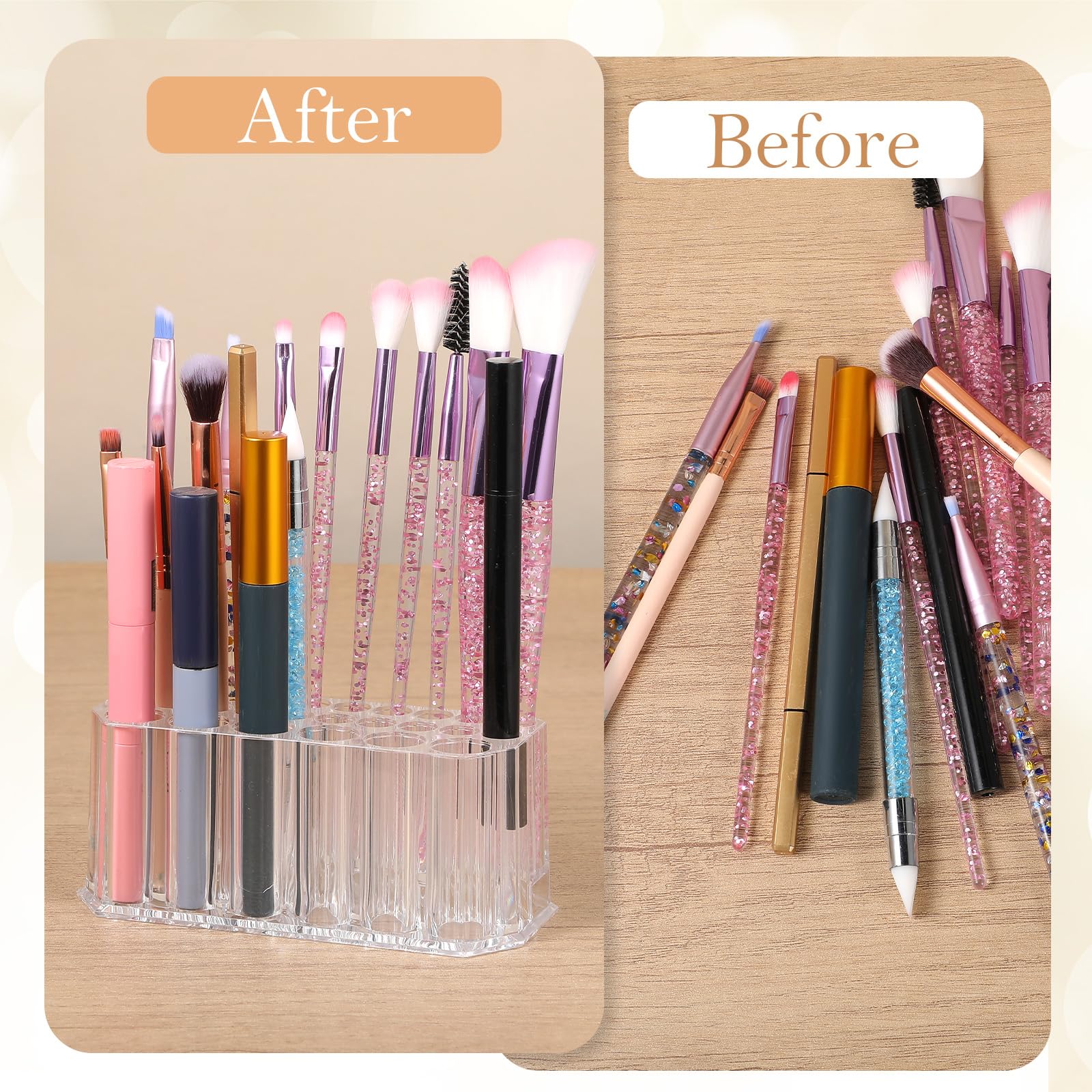 HJZHII Nail Polish Holder, Nail Art Tool Organizer, Clear Acrylic Makeup Eyeliner Lip Liner Holder Organizer Refillable Container Holder Organization for Makeup Brush, Nail Technician Gifts, 26 Spaces