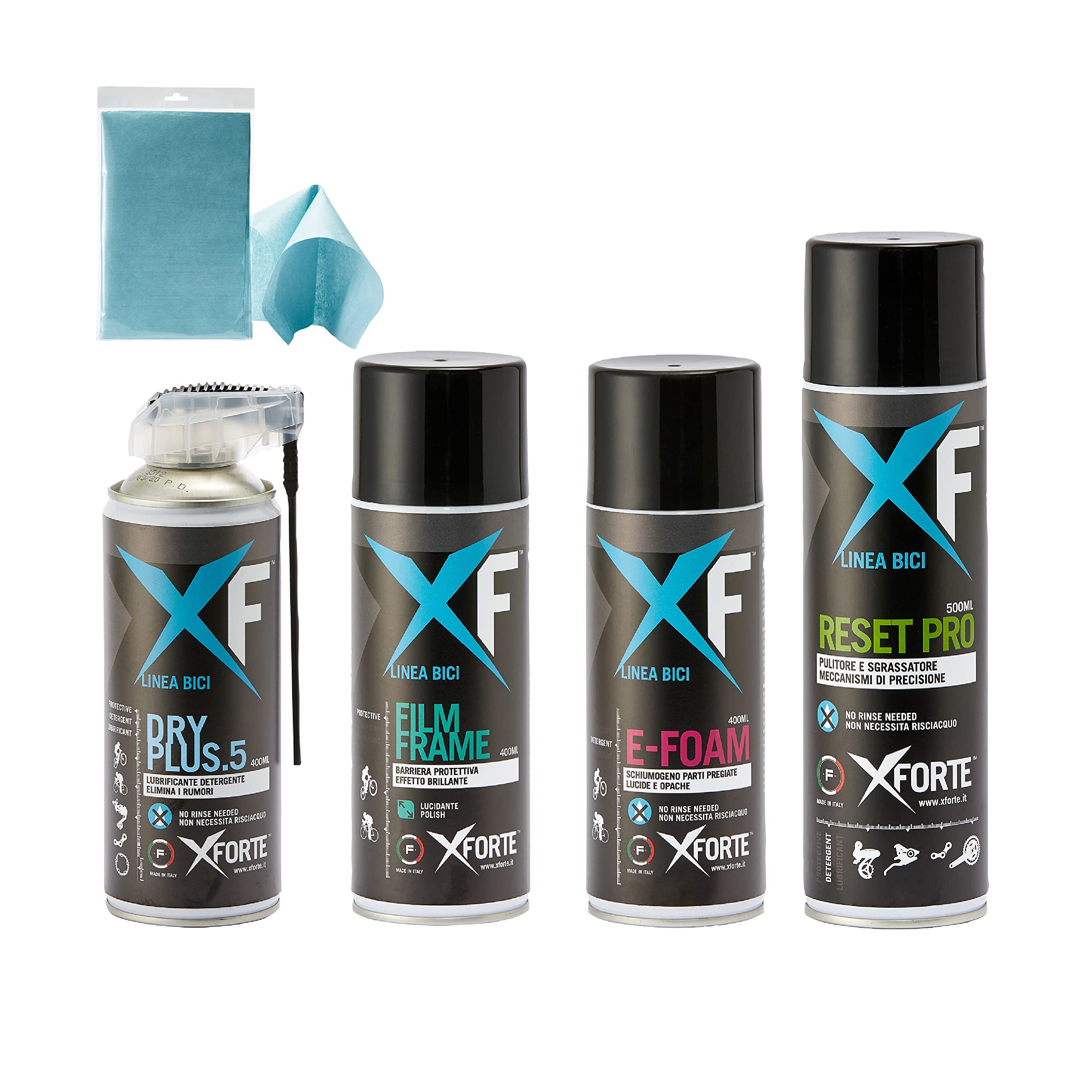 XFORTE Kit pulizia bici e mtb senza acqua e senza risciaquo, 9 Panni F-clean Evo omaggio.