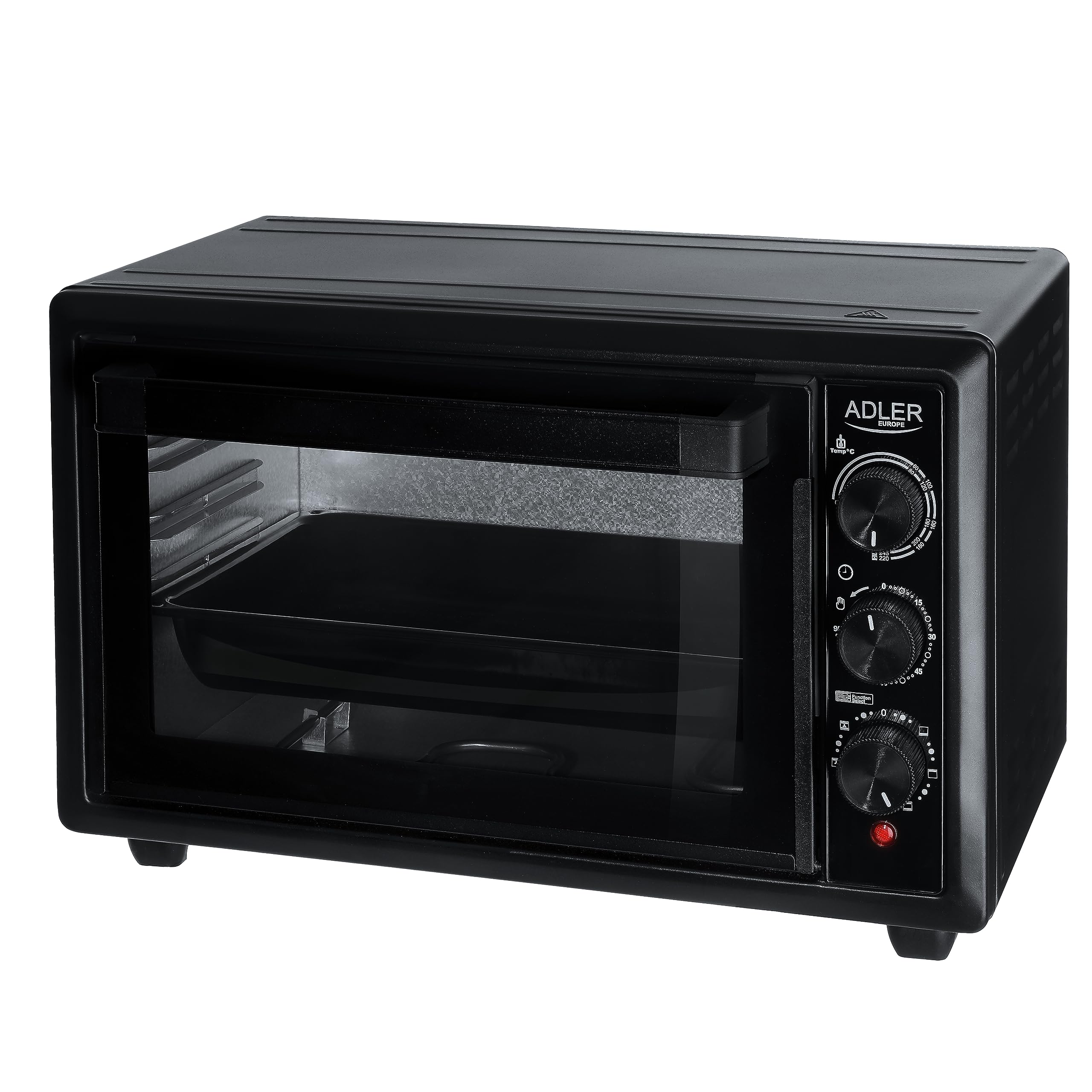 Adler Europe AD 6023 - Mini forno elettrico con capacità di 26 L e funzione convezione, 6 modalità di backup, timer: 0-90 minuti, 1500 W