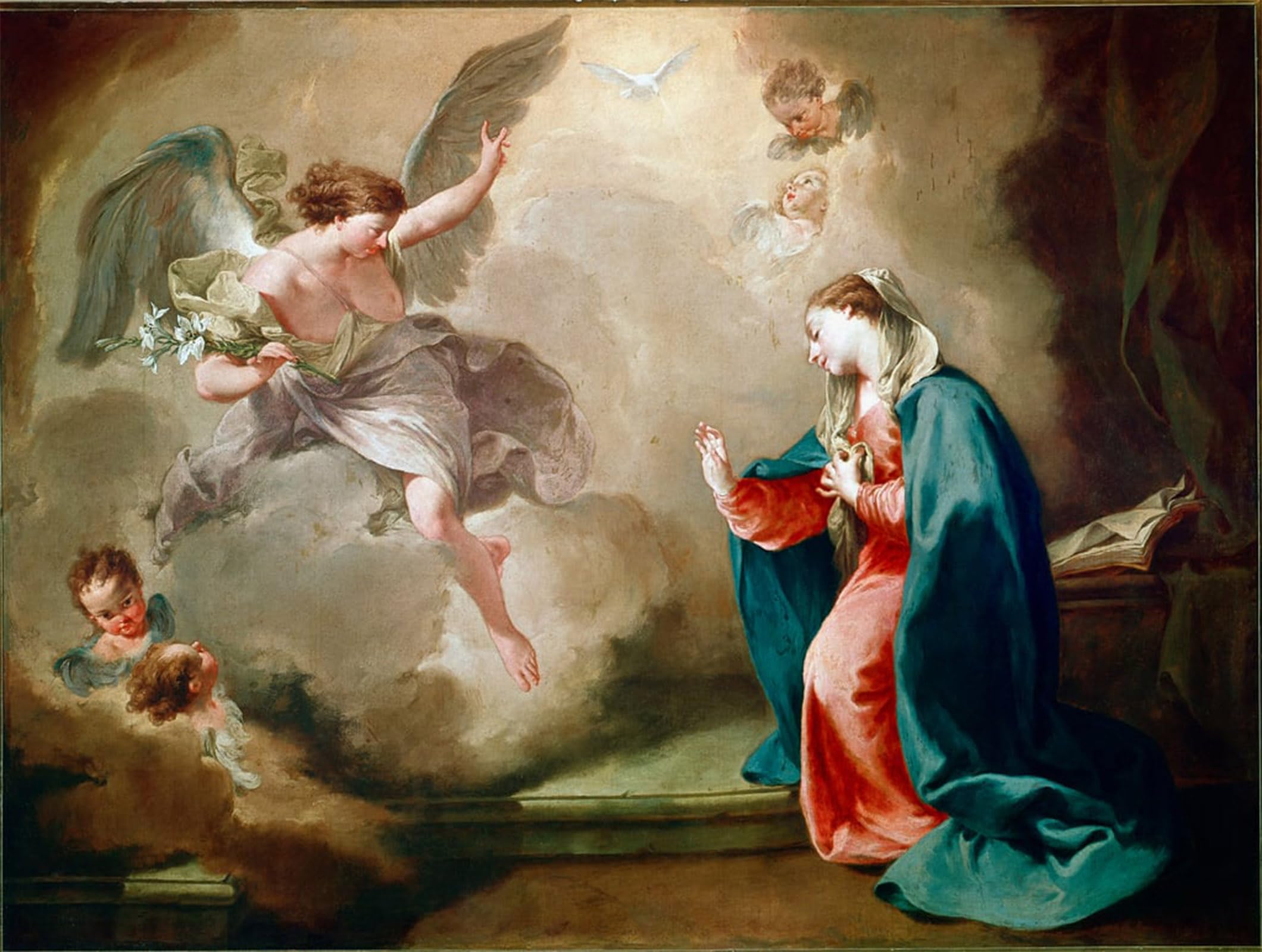 Posteriik No Frame Famous Modern Artwork Art Mural The Annunciation Painting By Battista Pittoni Oil Paintings Pictures For Home Decor 60X90cm