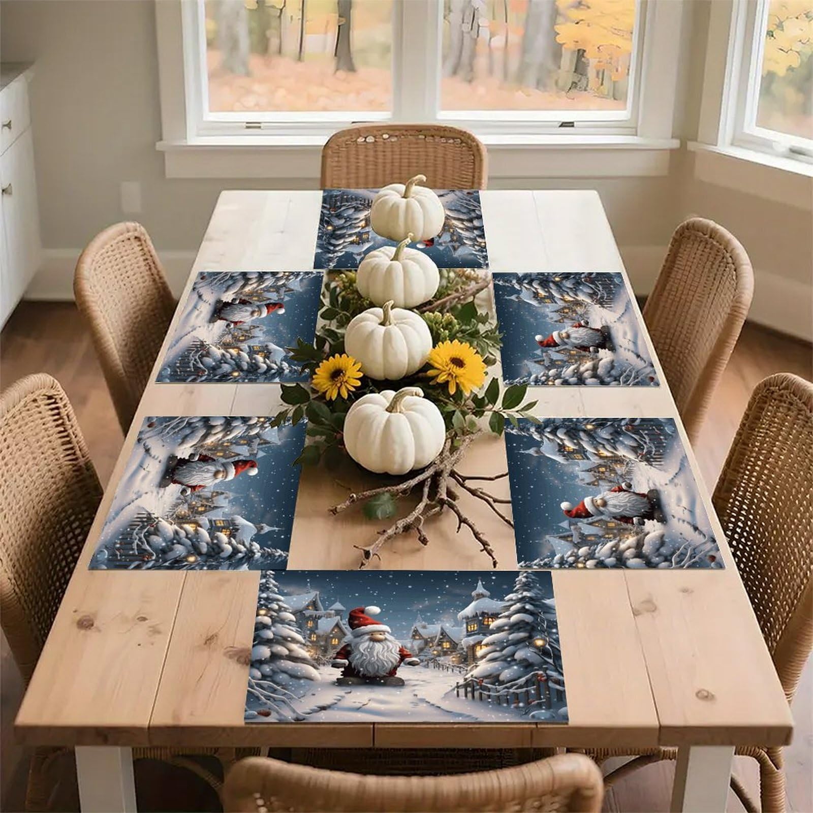 Christmas Snow Placemats Wipeable Heat Resistant Table Mats Washable Flax Place Mats Elegant Cloth Non-Slip Placemat for Kitchen Dinning Party Table Decor 12 * 18 in