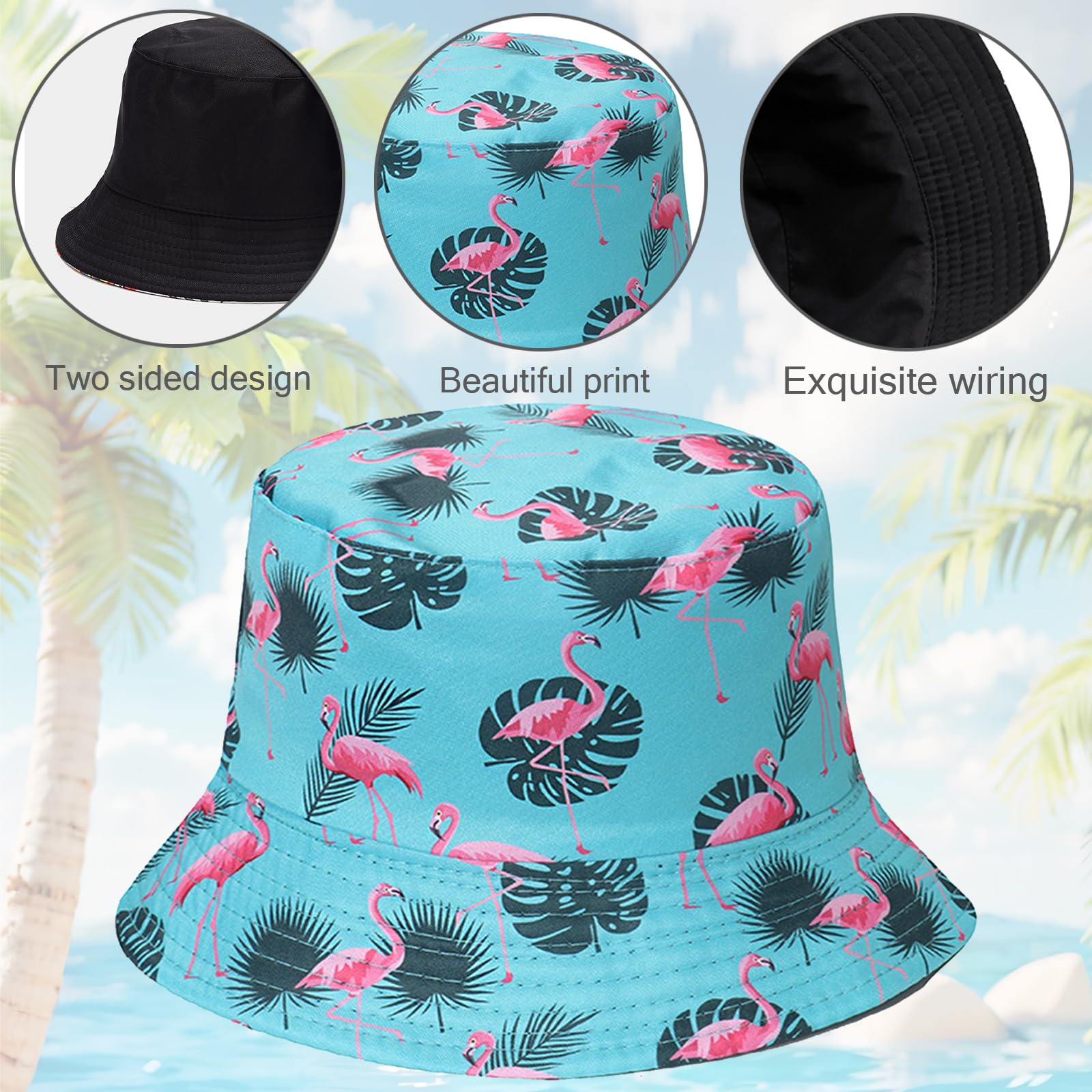 Sombrero de pescador, sombrero para el sol, sombrero de pesca plegable para senderismo, camping, vacaciones (flamenco), azul, Talla única
