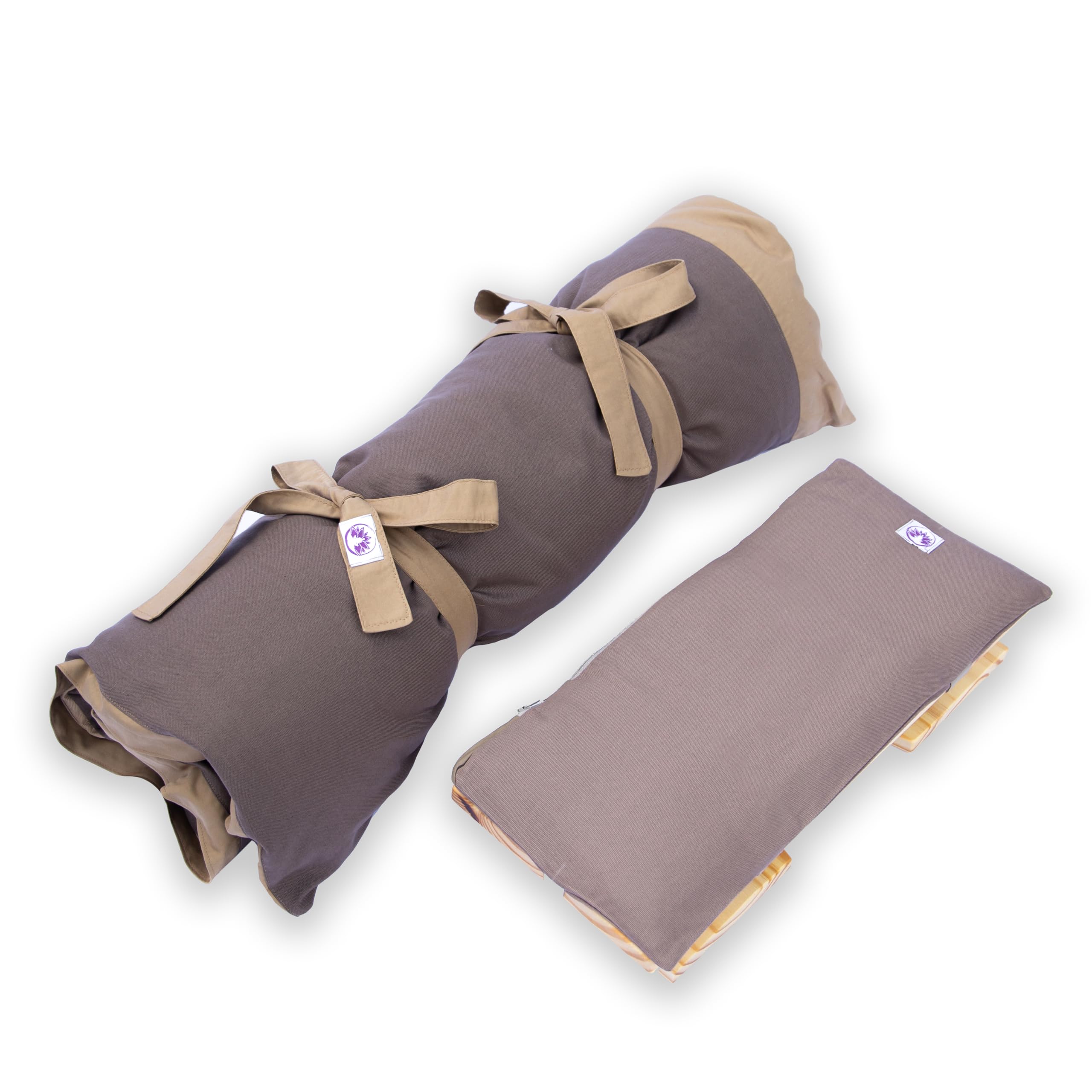 Set da Meditazione con Panca Seiza e Tappetino Zabuton ecologico artigianale in cotone naturale e legno d'abete