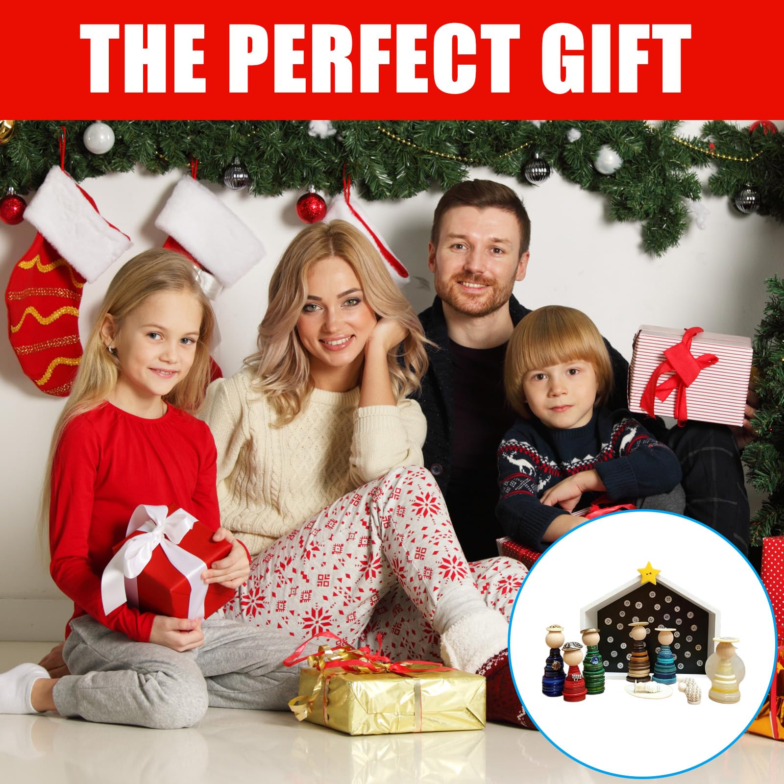 PANGBOER Kit fai da te per presepe con bottoni, set ornamenti natalizi