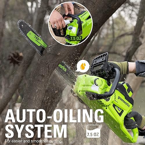 Miniatura 5 de Greenworks Motosierra inalámbrica sin escobillas de 40 V y 18 pulgadas (ideal para tala de árboles, ramas, poda y leña, más de 60 herramientas