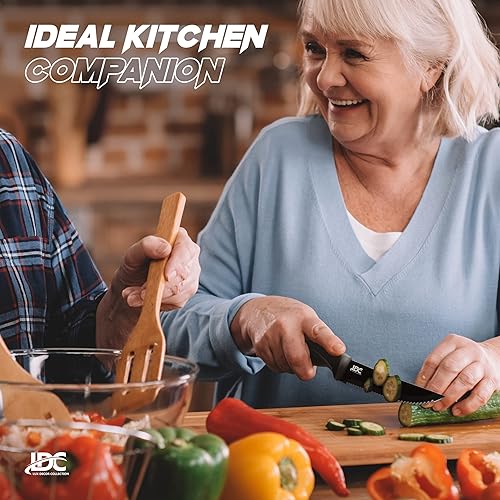 Miniatura 6 de LUX Décor - Juego de 8 cuchillos para carne, elegantes cuchillos dentados negros ultra afilados, aptos para lavavajillas, juego de cuchillos para