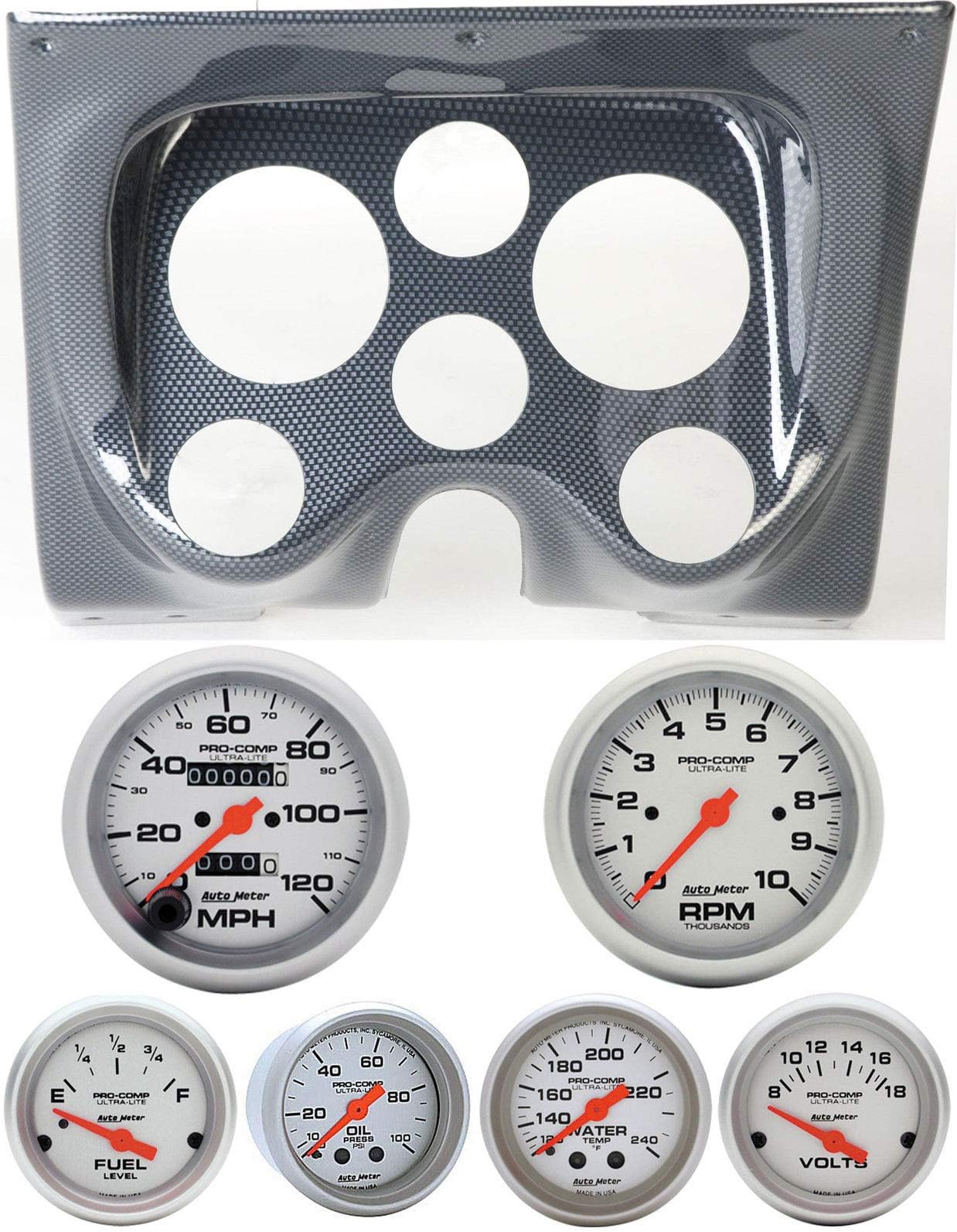 67 68 Camaro Carbon Dash Carrier w/Auto Meter Ultra Lite Mechanical Gauges