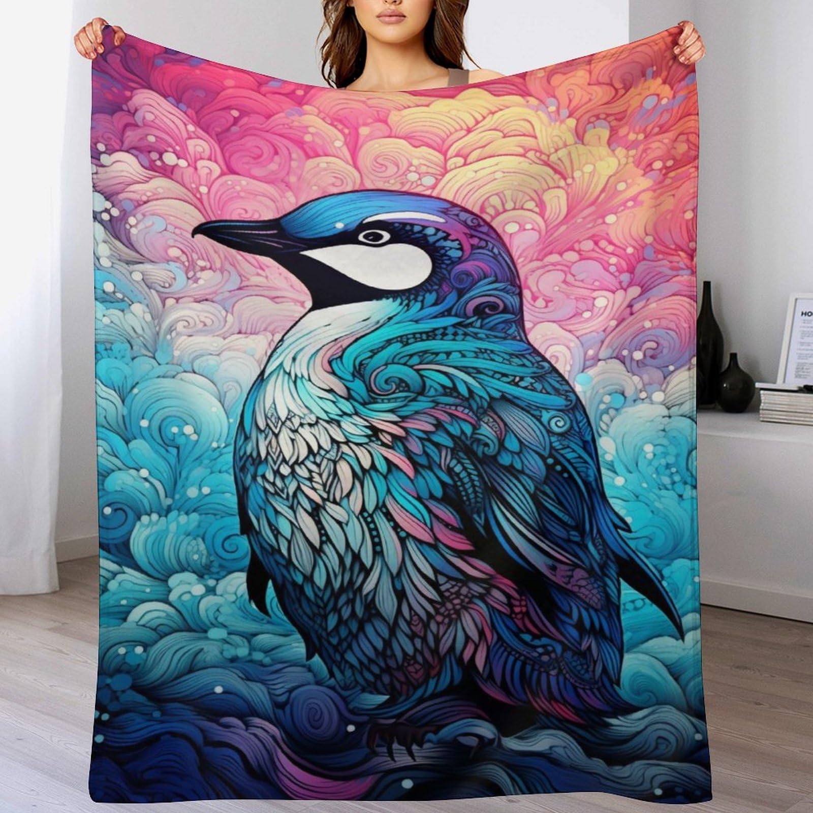 Couverture pingouin chaude en flannel contre le froid de la chambre