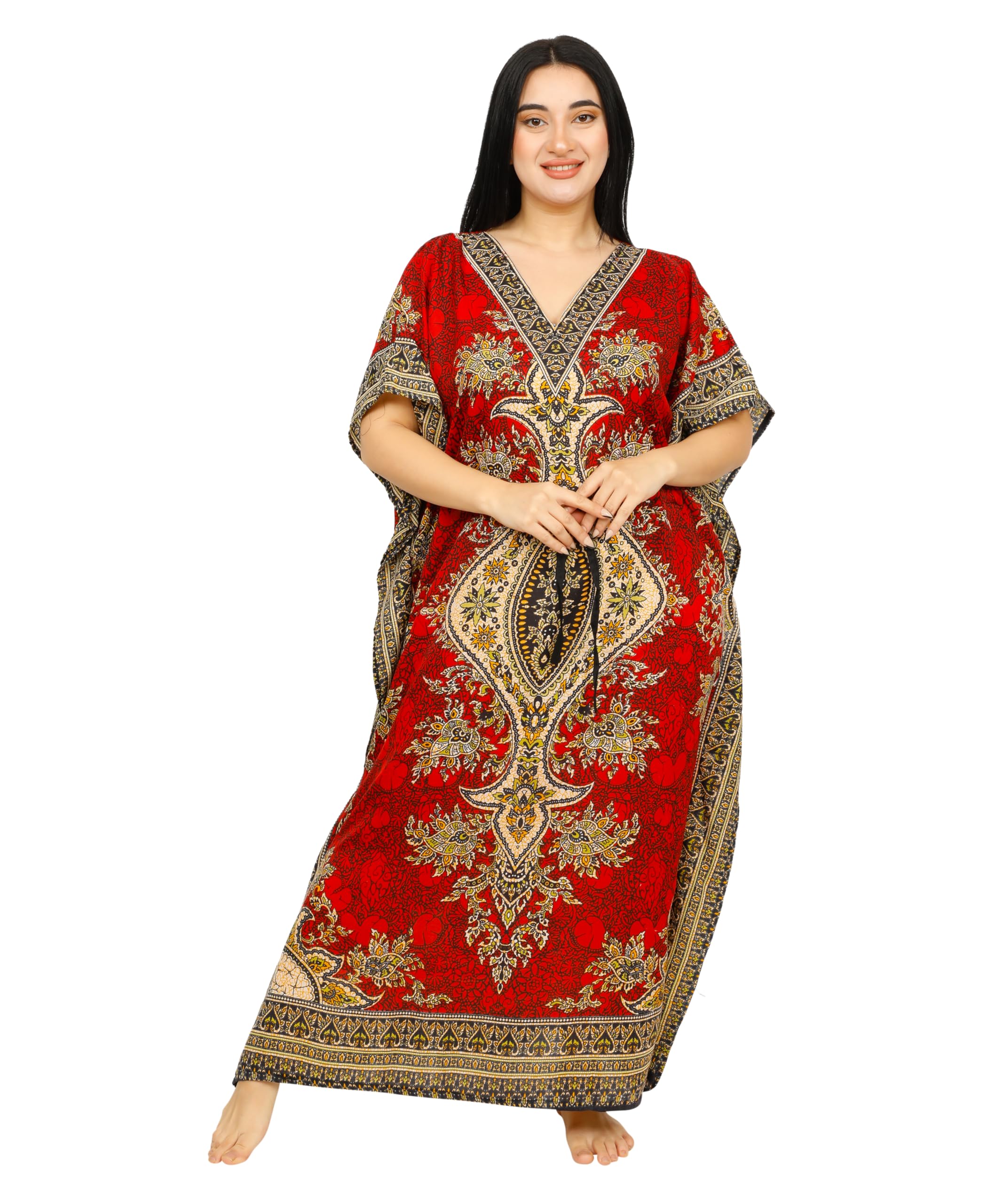 SHYAMVUN Vestido largo tipo kaftán tipo kimono para mujer, para fiesta, para descansar, vacaciones, ropa de noche, playa, salida de baño, caftanes, talla única, rosso, L-XXL