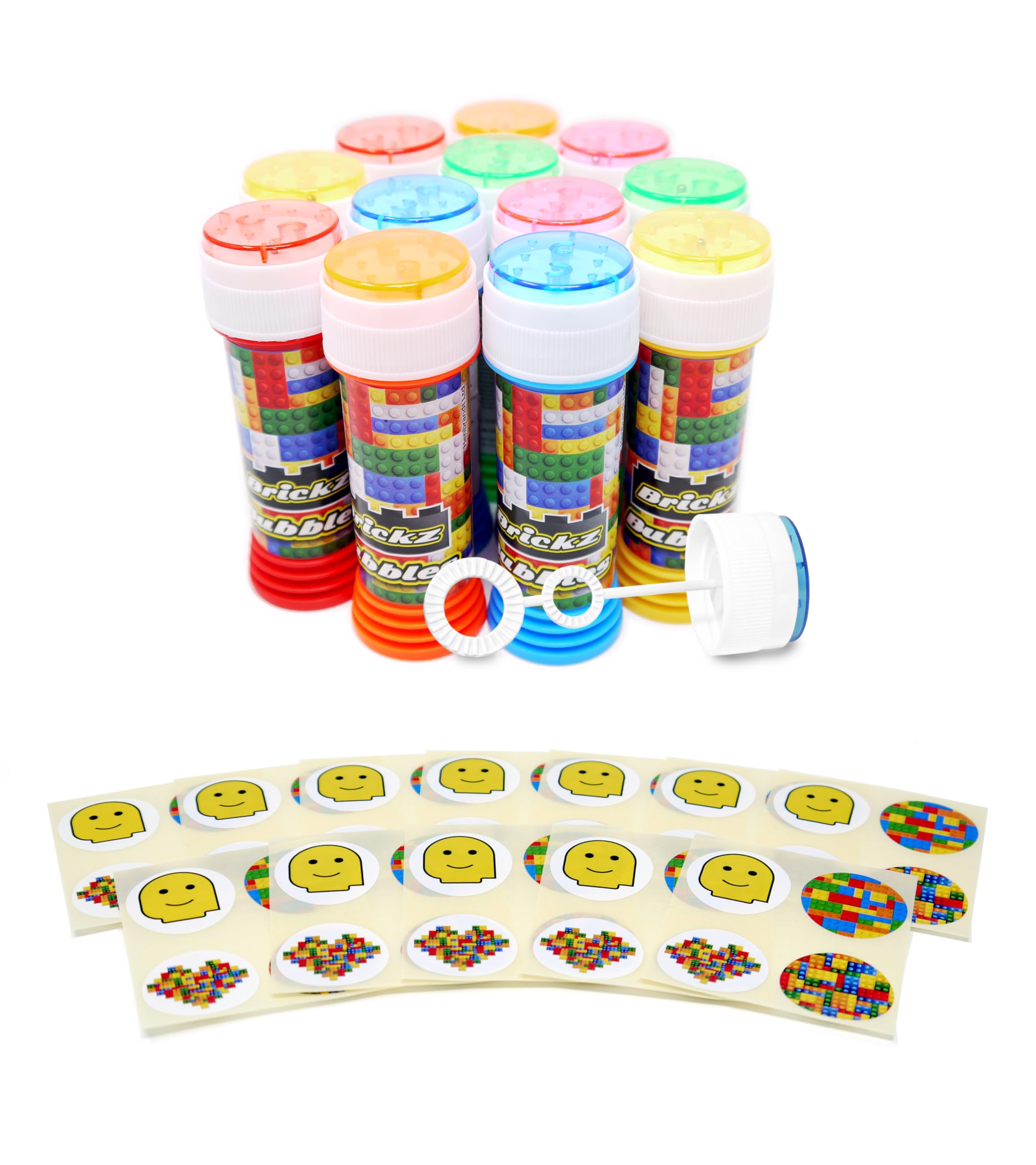 Anila's Themed Bubble Tubs with Wand & Stickers for Party Bag Fillers and Party Favours for Children -12 Bricks Bubble Tubs & 12 Individual Anila's Bricks Stickers. (Ideal for Children Aged 3-8)
