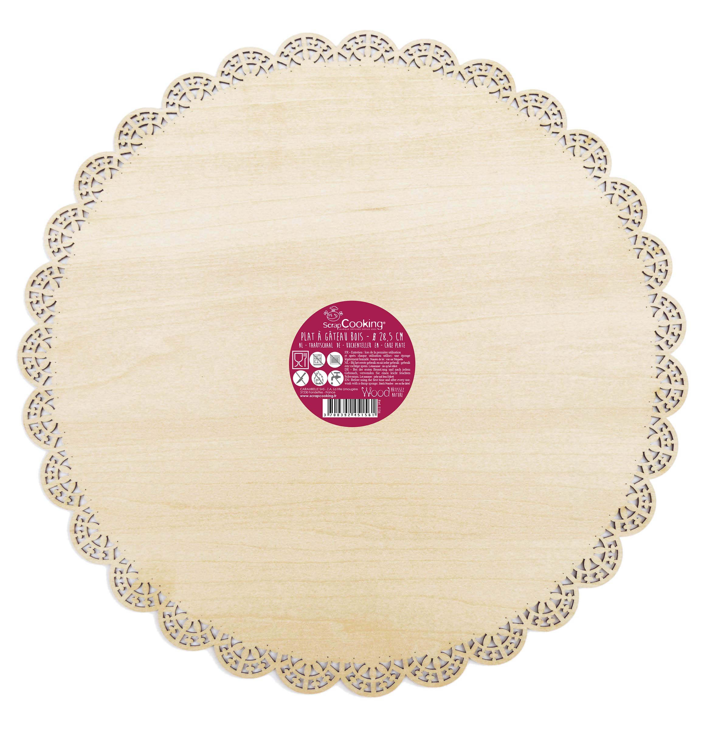 ScrapCooking SCRAP COOKING Round Wooden Cake Stand - Wooden Lace Dish 29 cm - Reusable for Desserts, Pastries, Cakes and Pies 5157