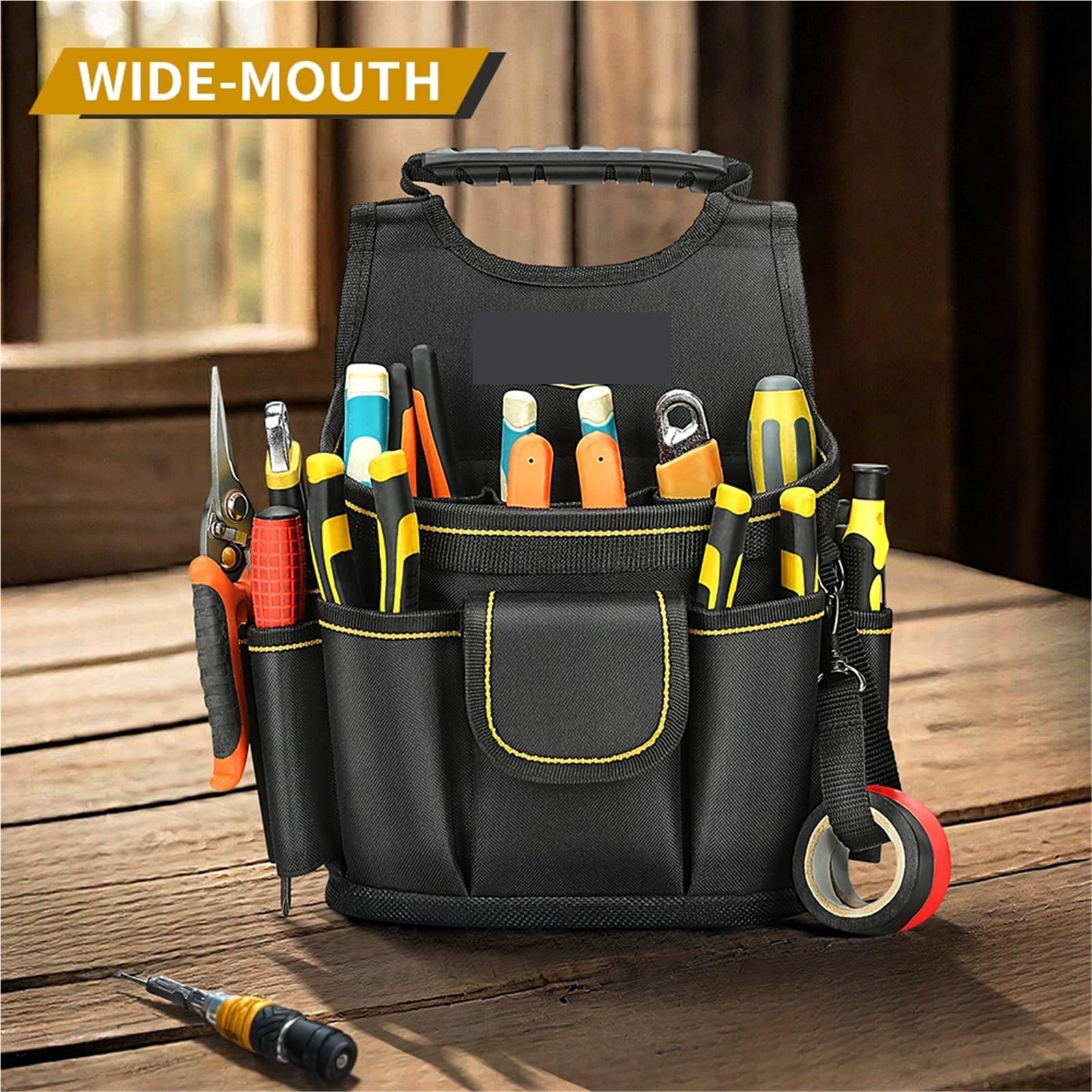 Bolsas para cinturones de herramientas, Bolsa for herramientas de electricista, diseñada for electricistas profesionales y técnicos de reparación de mantenimiento, negro