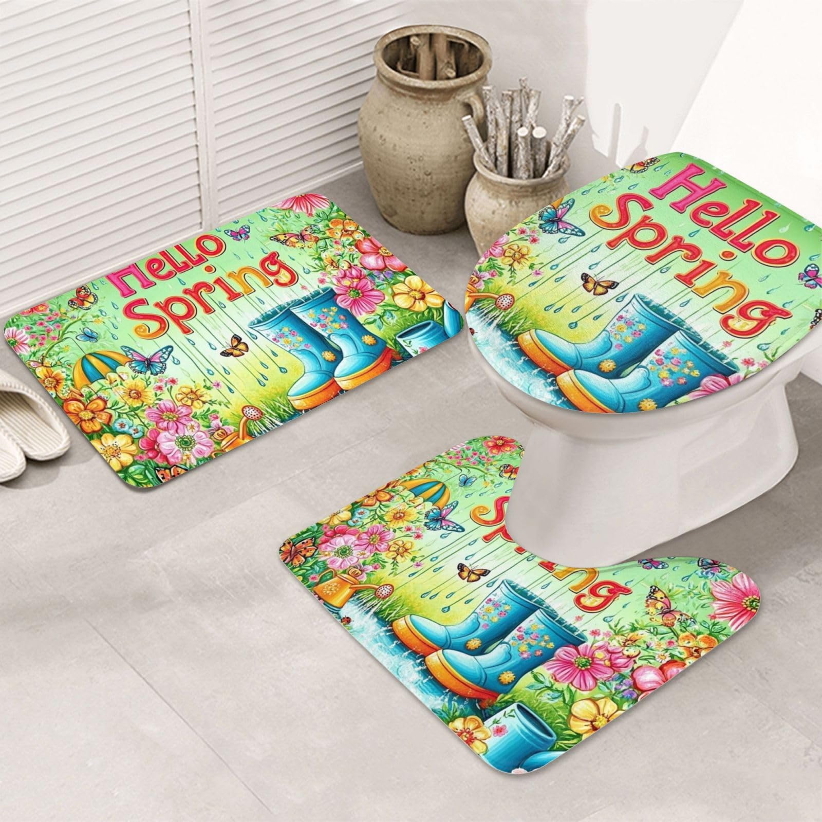 Tapete de baño antideslizante juego de 3 piezas para evitar resbalones con microfibra
