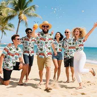 Yoimira Hawaiian Shirts for Men, Print Mens Casual Short Sleeve Button Down Shirts Floral Aloha Beach Shirt
