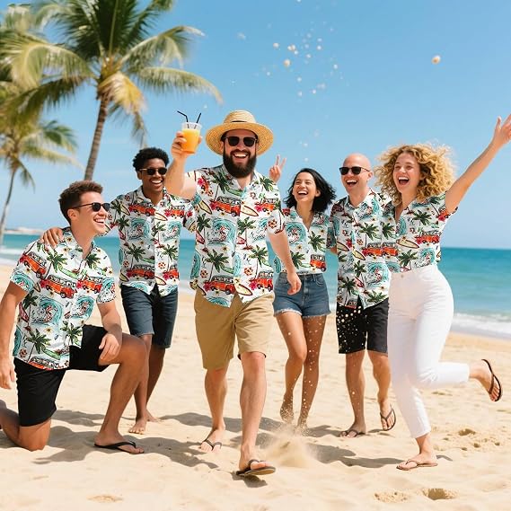 Yoimira Hawaiian Shirts for Men, Print Mens Casual Short Sleeve Button Down Shirts Floral Aloha Beach Shirt
