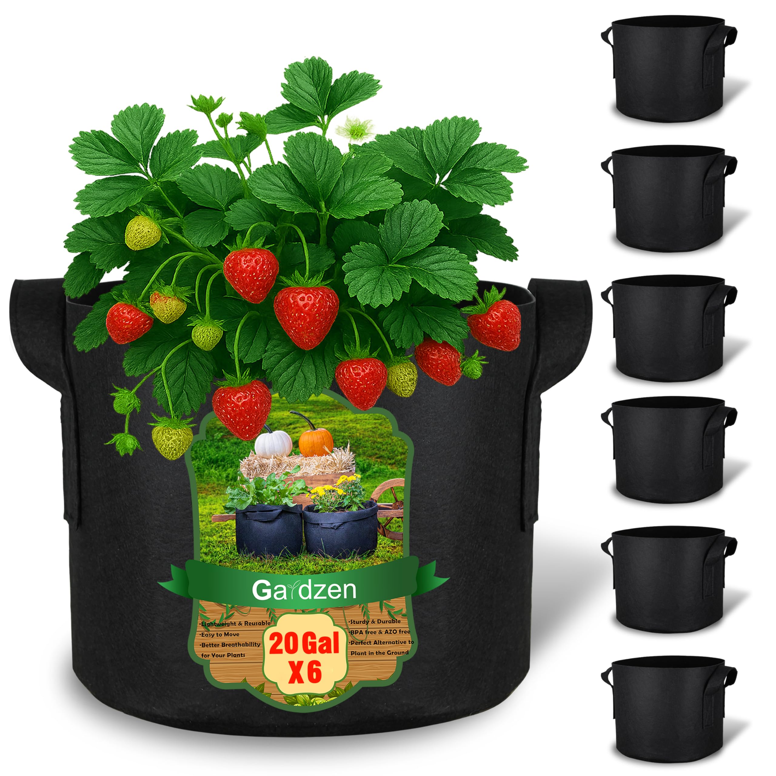 Gardzen Lot de 6 Sacs de Culture de 20 gallons, Pots en Tissu aéré épais de 500 g avec poignées, Pots en Tissu Lourd pour Plantes