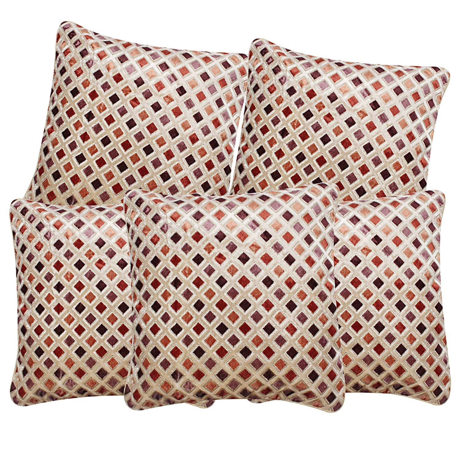 MONKDECORDiamond Look Satin Cushion Cover 16x16 Inches (Cream) Set of 2 Pieces