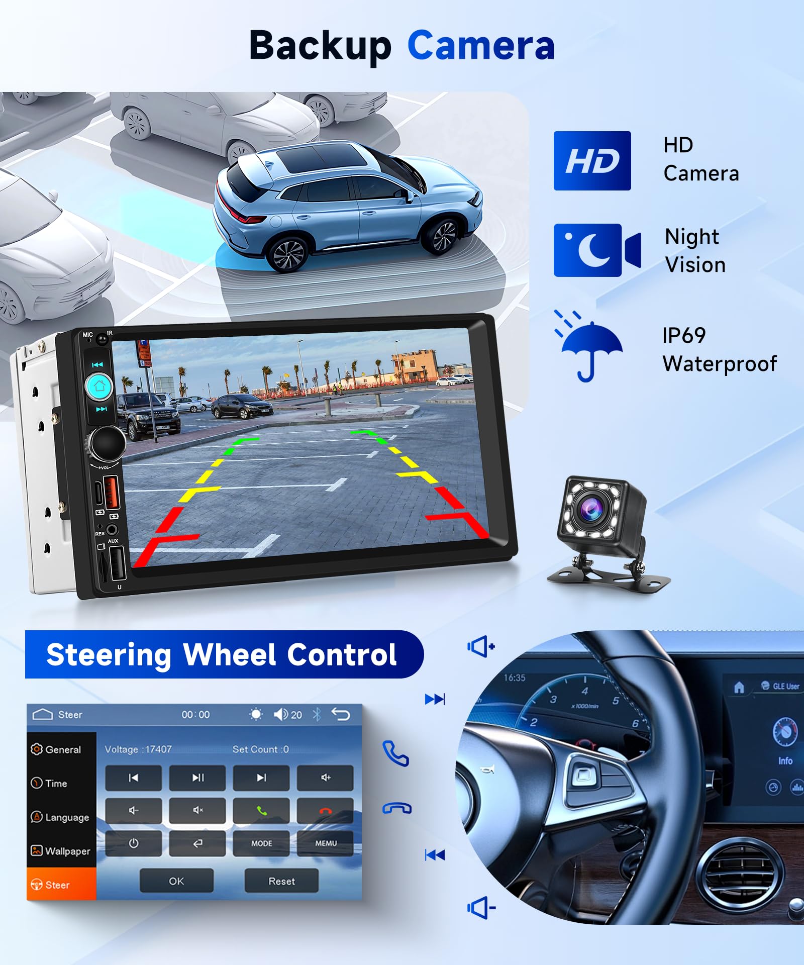 Hodozzy DAB/DAB+ Autoradio 2 Din Wireless Carplay Android Auto con 7 Pollici Schermo Stereo Auto Bluetooth con Uscita Video/RDS/FM/USB/AUX/TF+Telecamera Retromarcia