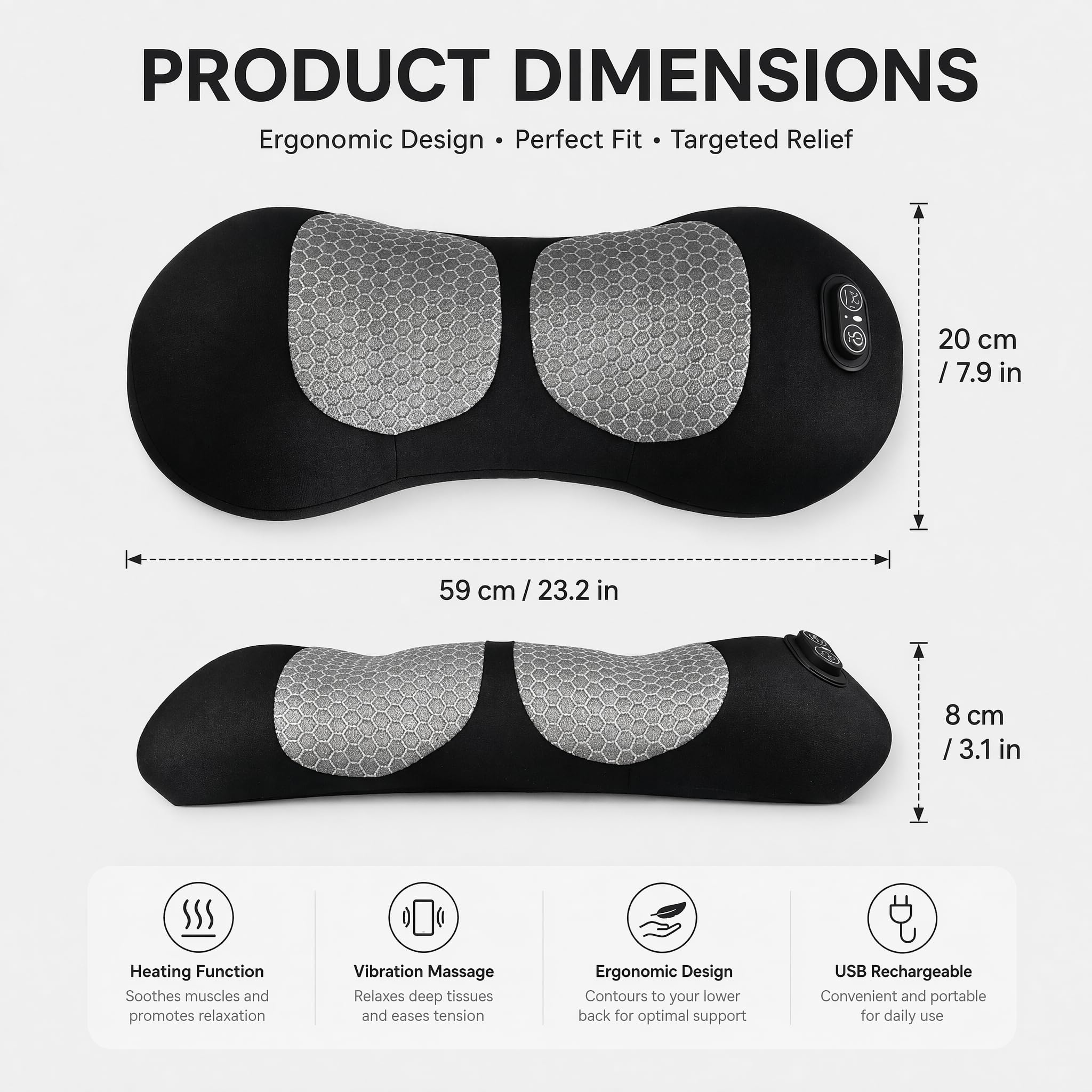3 in 1 Rückenmassagegerät mit Massage und Wärme | Ergonomische Lendenstütze aus Memory Foam, Rückenstütze für Büro Auto und Zuhause mit Air Lift Funktio