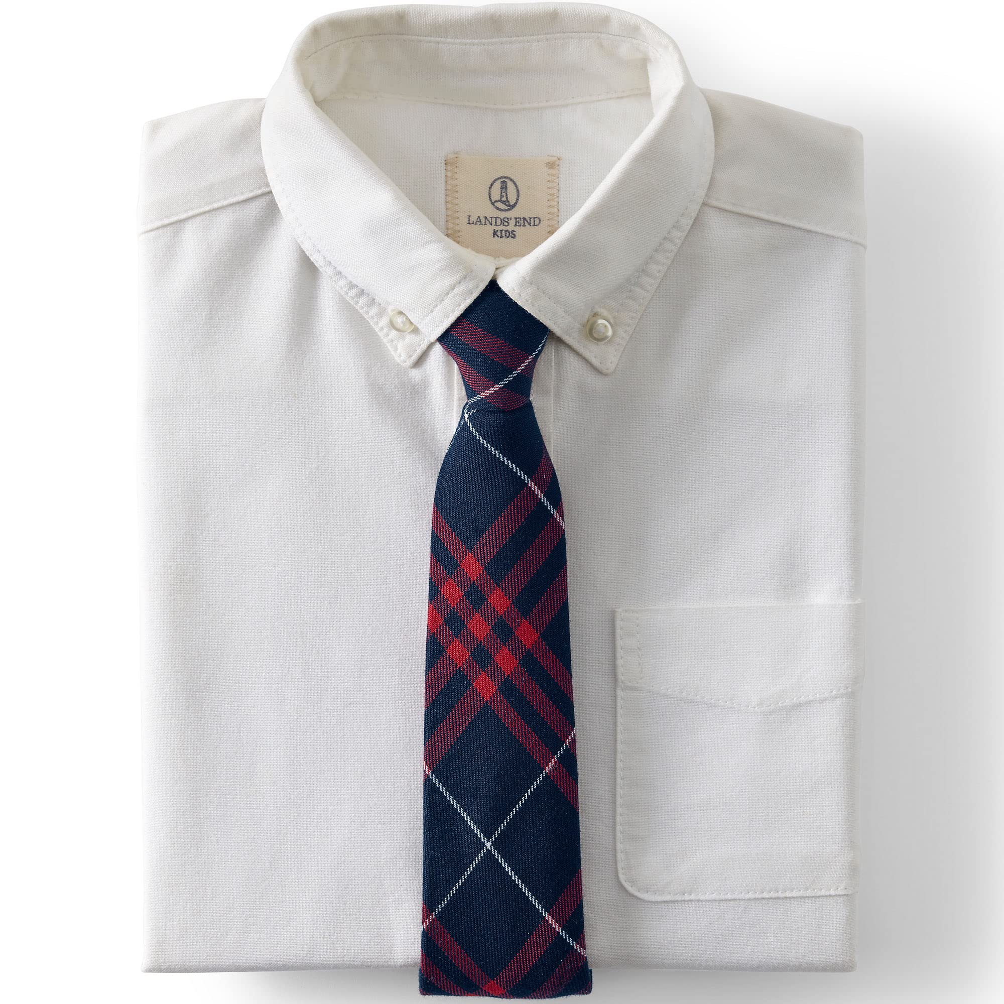Lands' End Uniform Boys Pre Tied Plaid Tie Classic Navy Large Plaid Small (4-6)