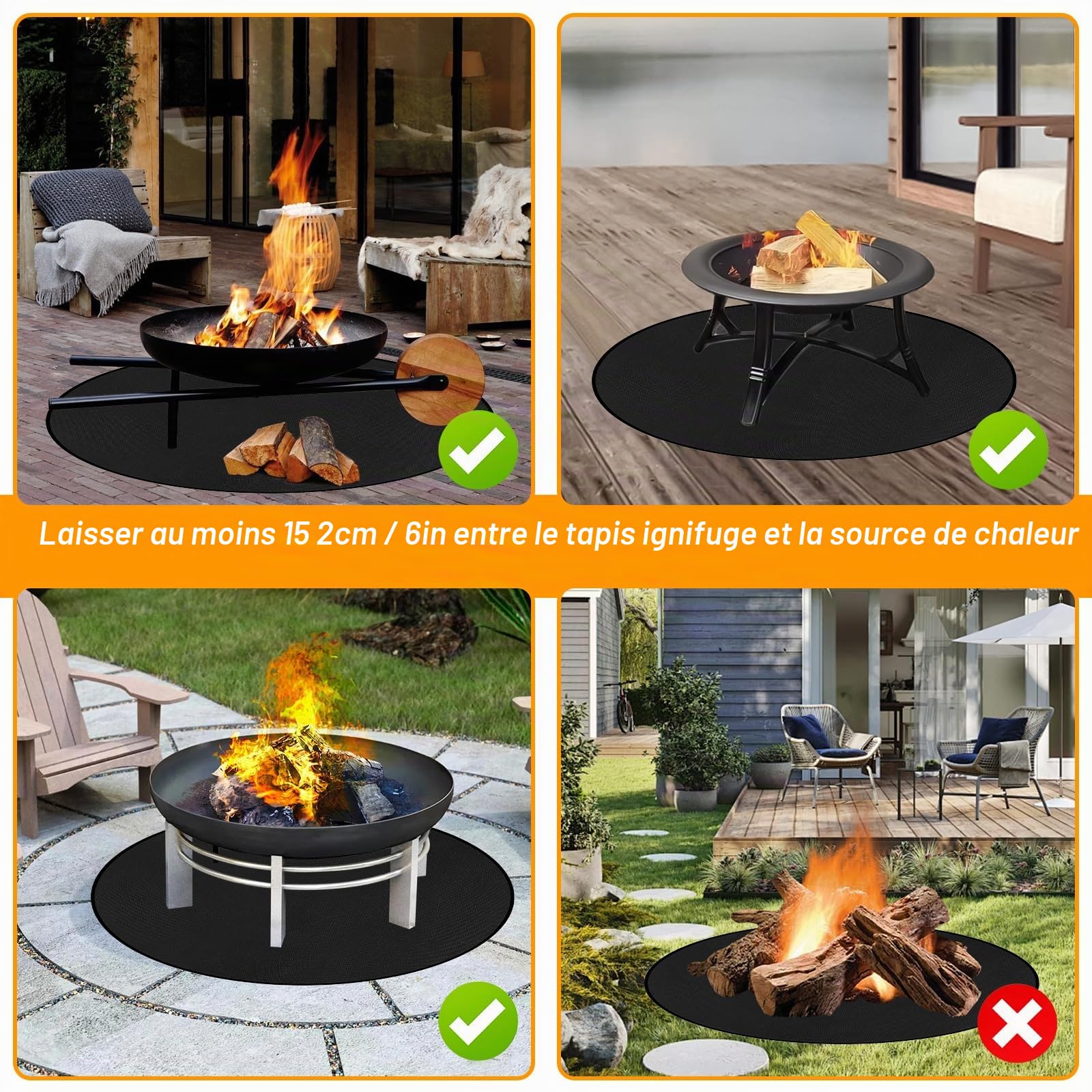 Tapis Barbecue Sol Exterieur, 120cm/48″ Tapis Ignifuge pour Brasero Exterieur Tapis Anti Feu, Extra Large Rond Tapis de Sol Anti-Feu pour Protection de Cheminée, Sol, BBQ et Braséros, Pelouse