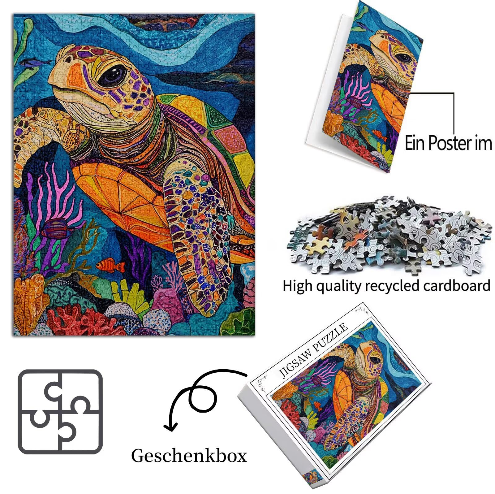Kolor Puzzle 6000 sztuk, 5D DIY Puzzle żółw morski Puzzle 14 lat dorośli i nastolatki, układanki logiczne Relaks i inteligencja, wystrój pokoju na ścianę, prezent dla kobiet, 179 x 105 cm, model525
