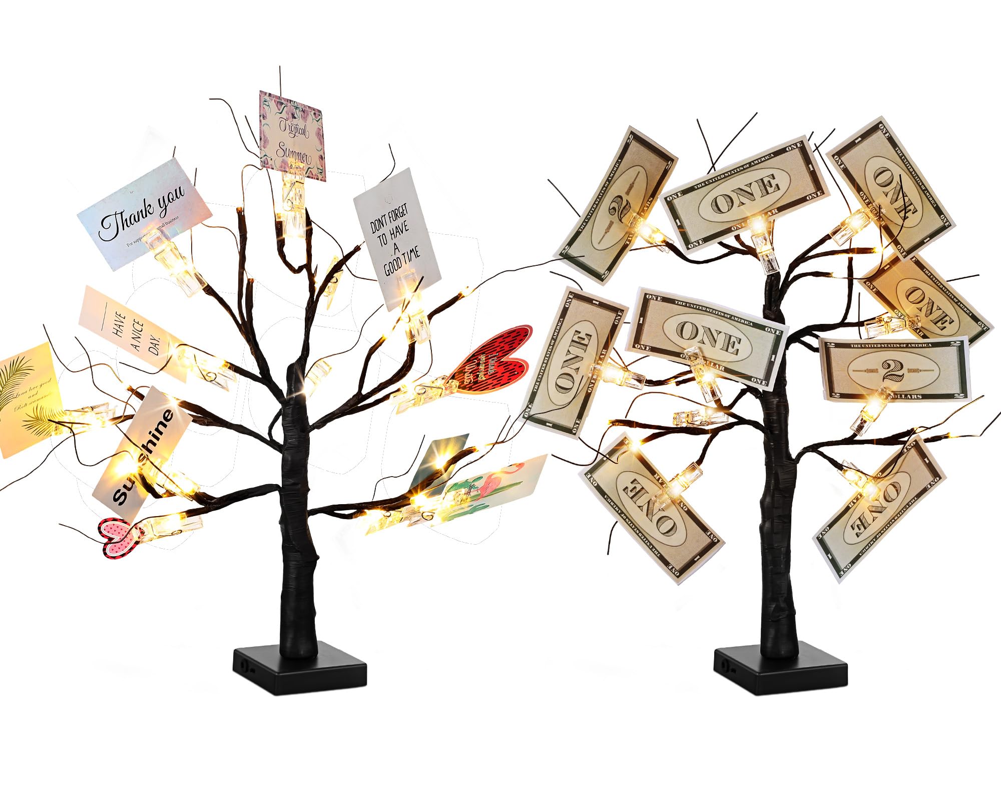 2 Pack Lighted Birch Tree Gift Card Holders – Money Tree With Clips & LEDs For Display 1 thumbnail image