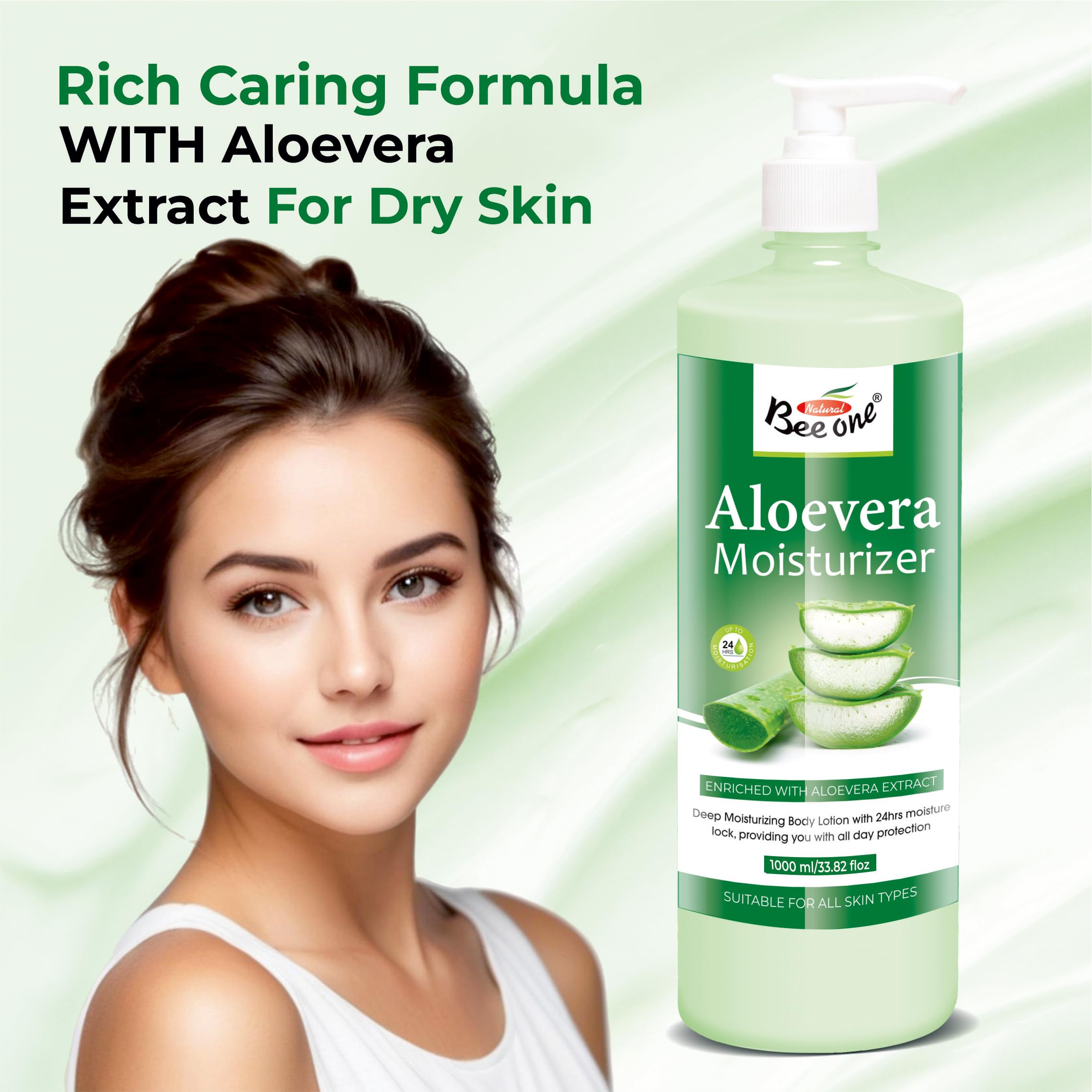 Bee One 24 Hr Aloevera Moisture Lock Body Lotion 1000ml | Hydrating Formula for Soft & Supple Skin, Long-Lasting Moisture & Nourishment | Suitable for all skin types 1