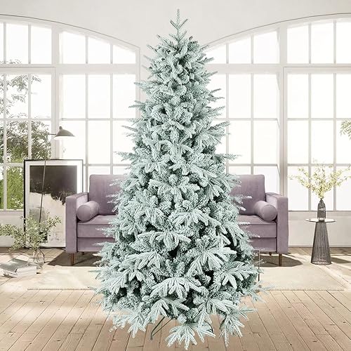 Artificial Snow Flocked Christmas Tree 52.12inch/7ft White Polyester