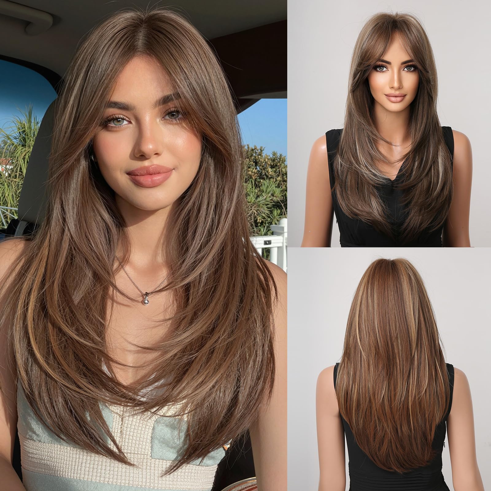 Amazon.com : Esmee Long Straight Brown Wigs for Women with  display picture 3