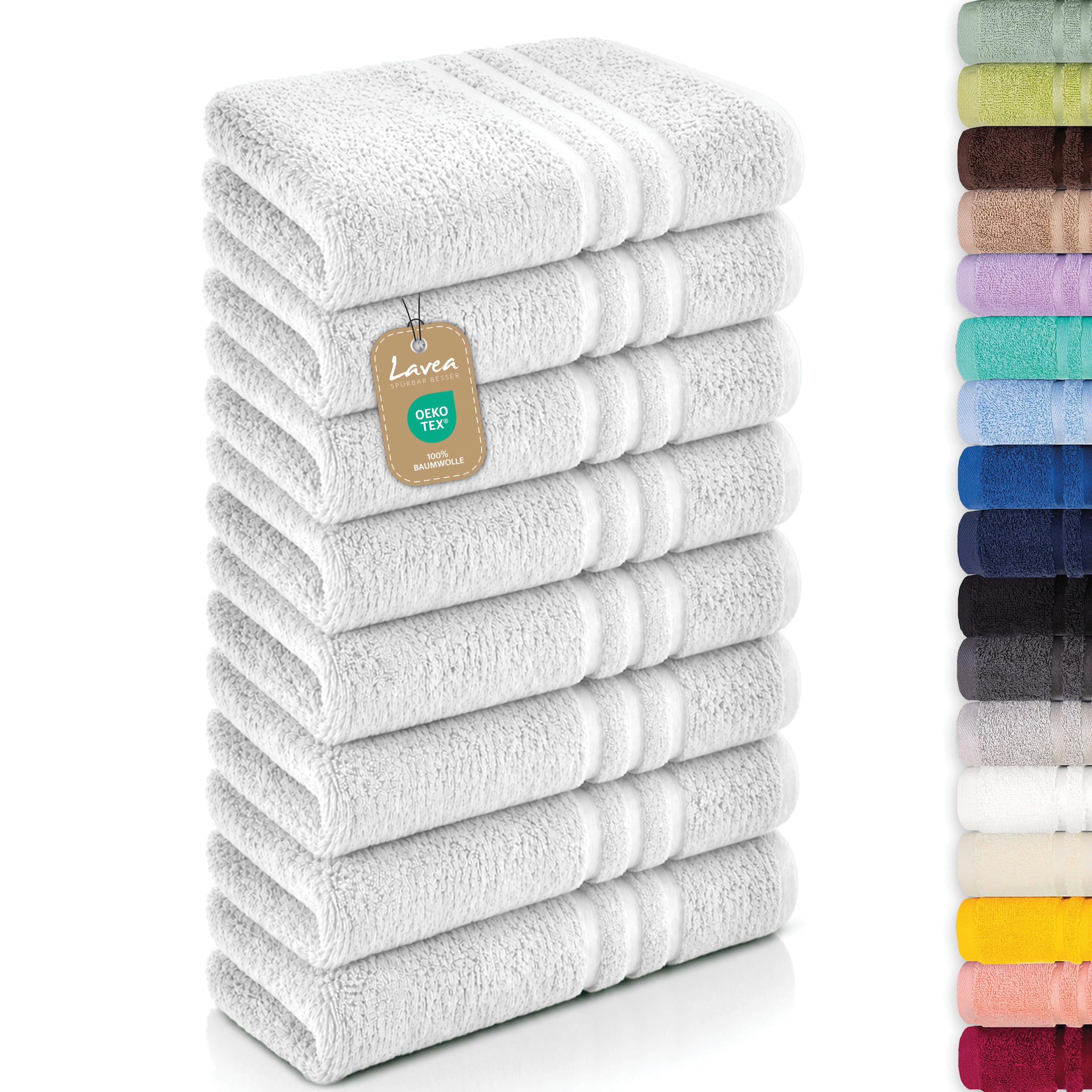 Lavea® Set Asciugamani Bagno 8 Pezzi 50x100 cm – Spugna 100% Cotone Morbida e Assorbente – Asciugamani Viso, Mani e Bidet per Casa, Hotel, Spa – Bianco