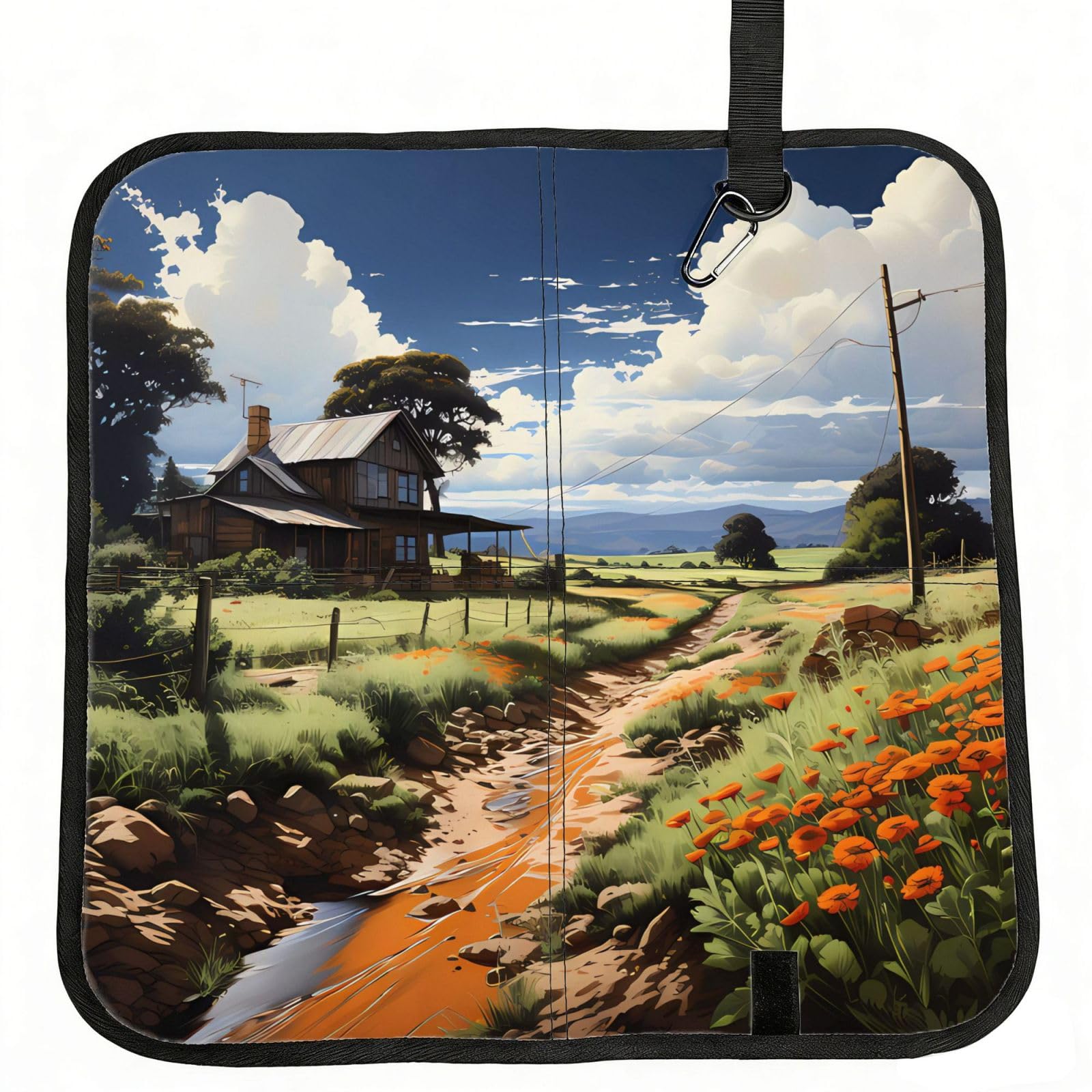WBQLSL idyllic scenery Foldable Seat Cushion - Portable Stadium Pad with Carabiner for Camping Hiking Picnic Beach