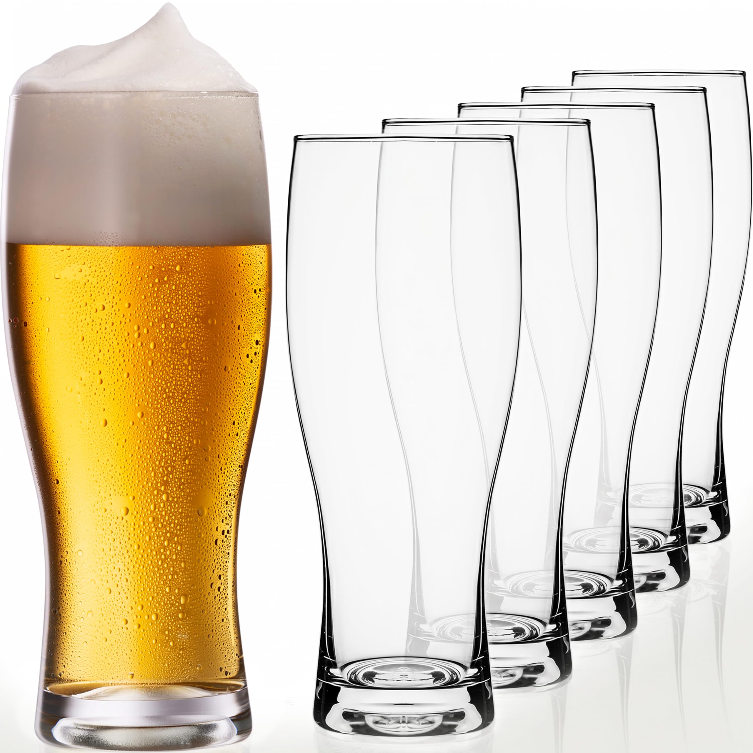 PLATINUX Biergläser 500ml (max. 640ml) aus Glas Set 6-Teilig Bierseidel Weizengläser hohes Bierglas 0,5L
