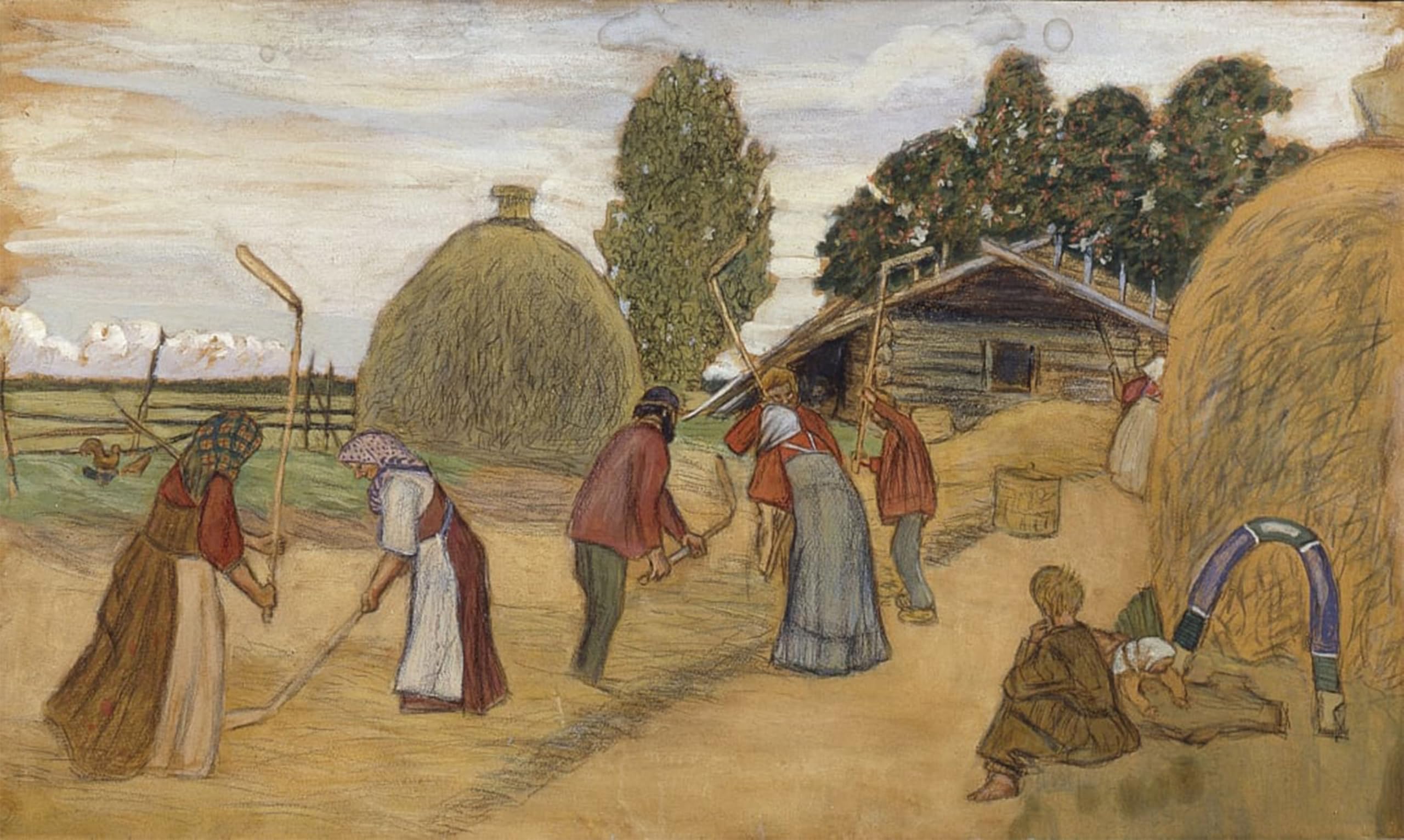 SERENDIPITP Vintage Wall Art Canvas Nordic Poster Canvas Print Picture Threshing Floor by Boris Mikhailovich Kustodiev Wall Art Poster for Home Decor 60x90cm
