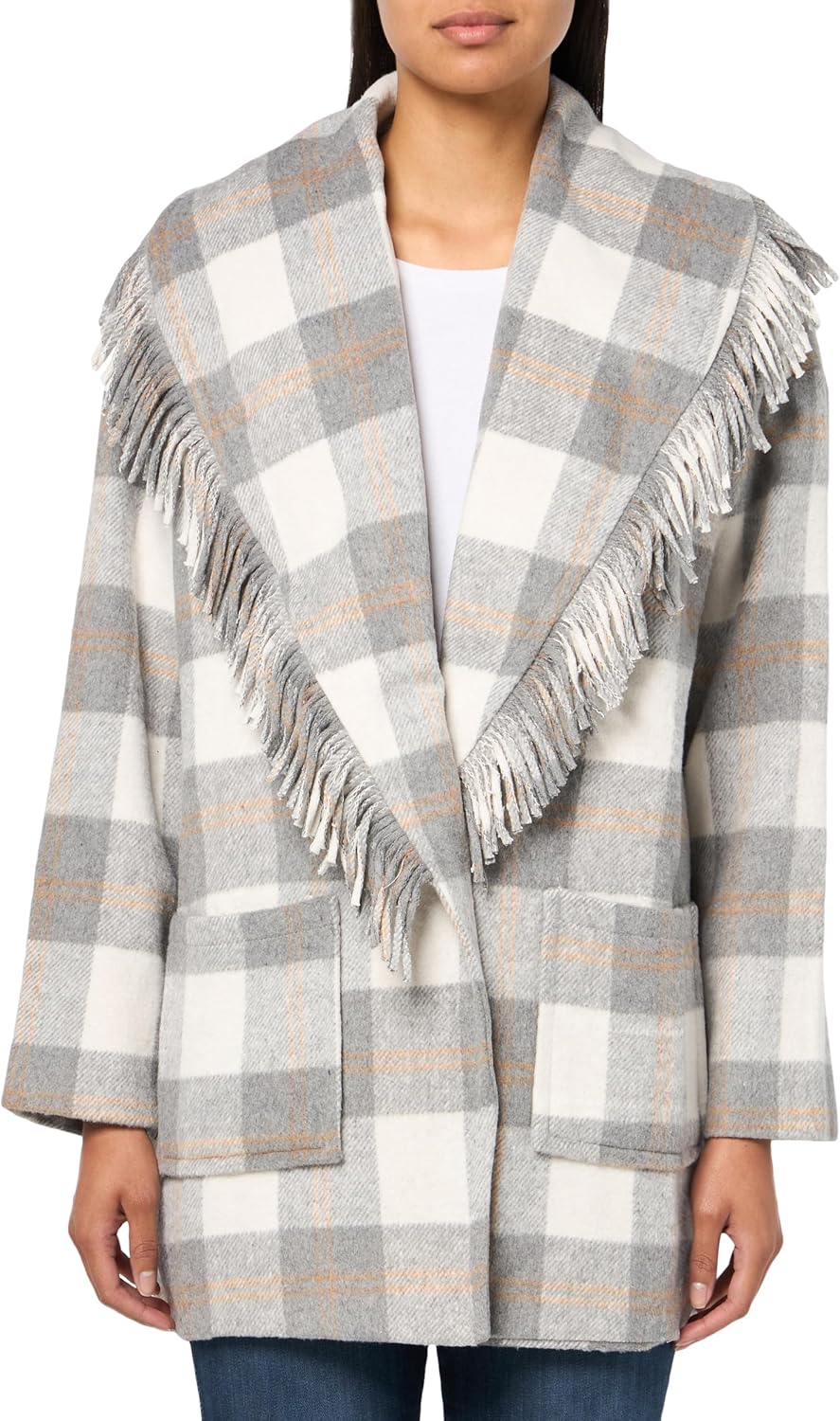 Mud Pie womens Mud Pie Women Hartford Fringe Coat Medium-Large Grey