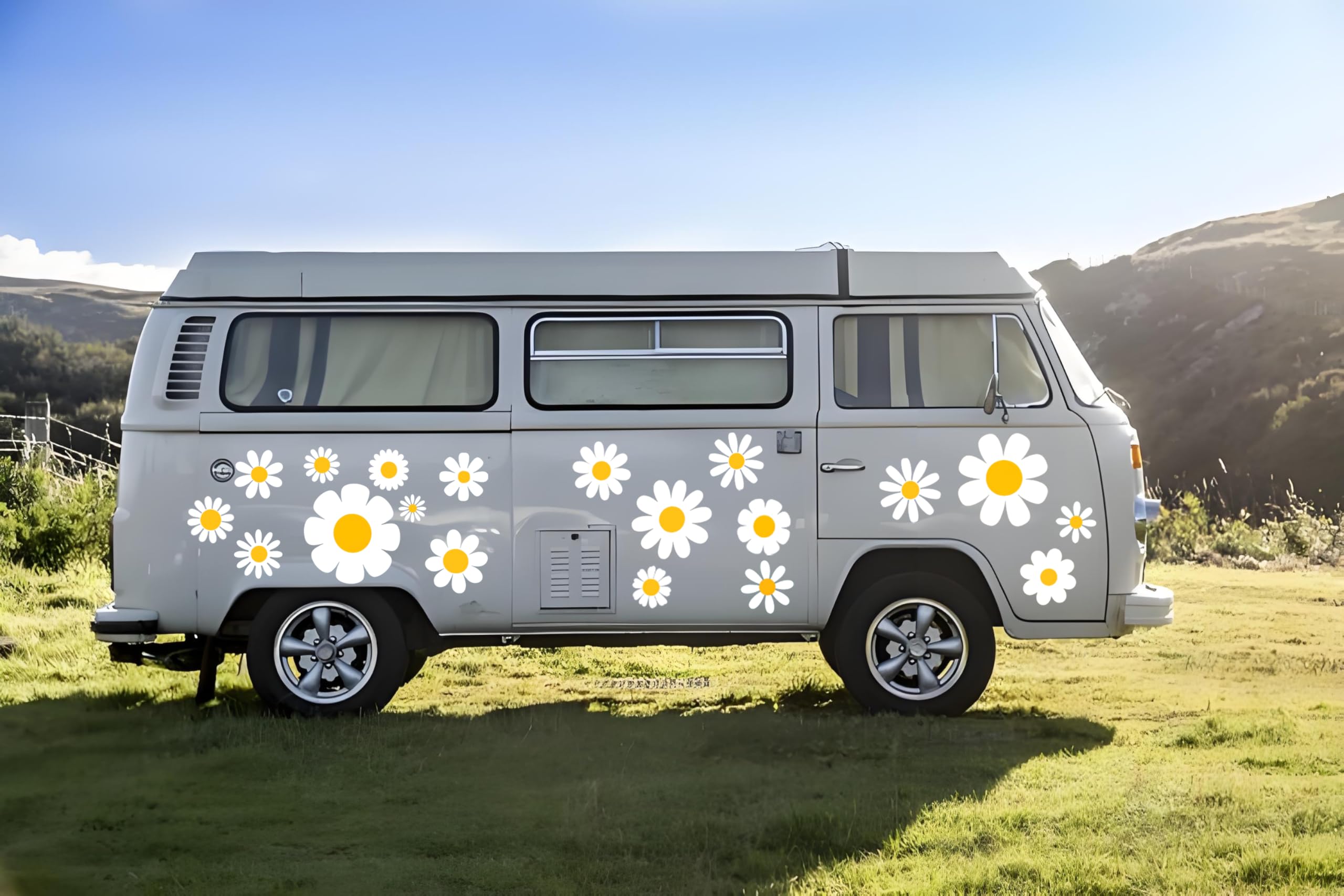 82 szt. Naklejki samochodowe, Daisy Flower Dekoracyjne naklejki samochodowe Naklejki samochodowe Naklejki winylowe Samoprzylepne naklejki ścienne dla pojazdów terenowych