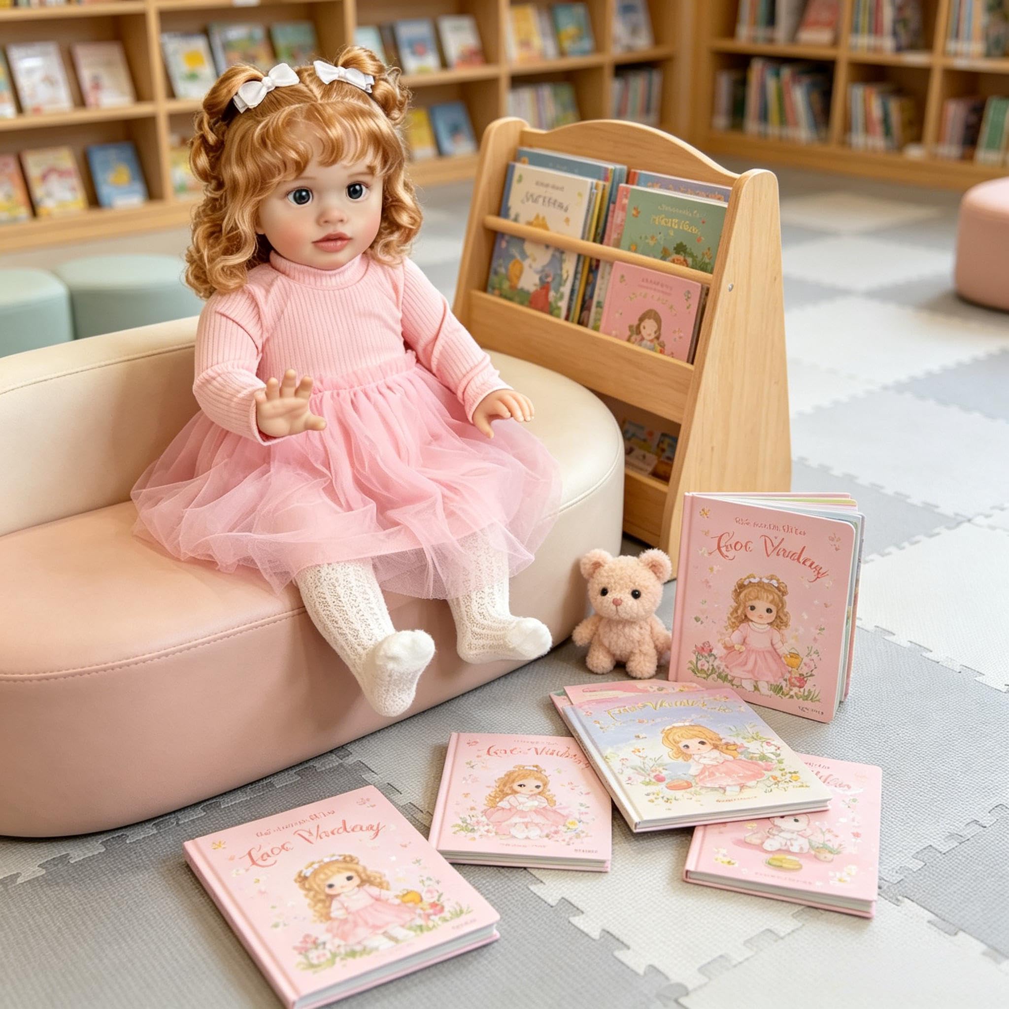 Reborn Kleinkind Puppe Mädchen Pippa 26 Zoll Big Size Reborn Babypuppen mit blondem lockigem Haar Realistische Babypuppe Tuch Körper Lebensechte Kleinkind Babys Puppen mit Prinzessin Kleid
