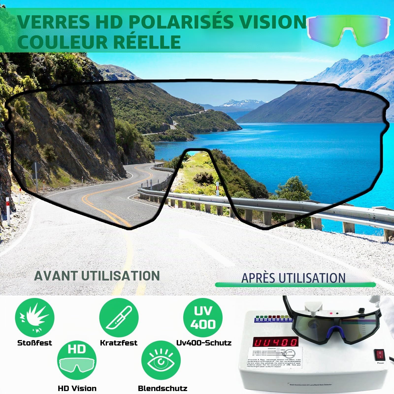Lunettes de soleil de sport rapides Hommes Femmes Lunettes de soleil polarisées Lunettes de vélo Lunettes de course pour VTT Vélo de course Vélo de ski Course à pied avec UV400 Lunettes