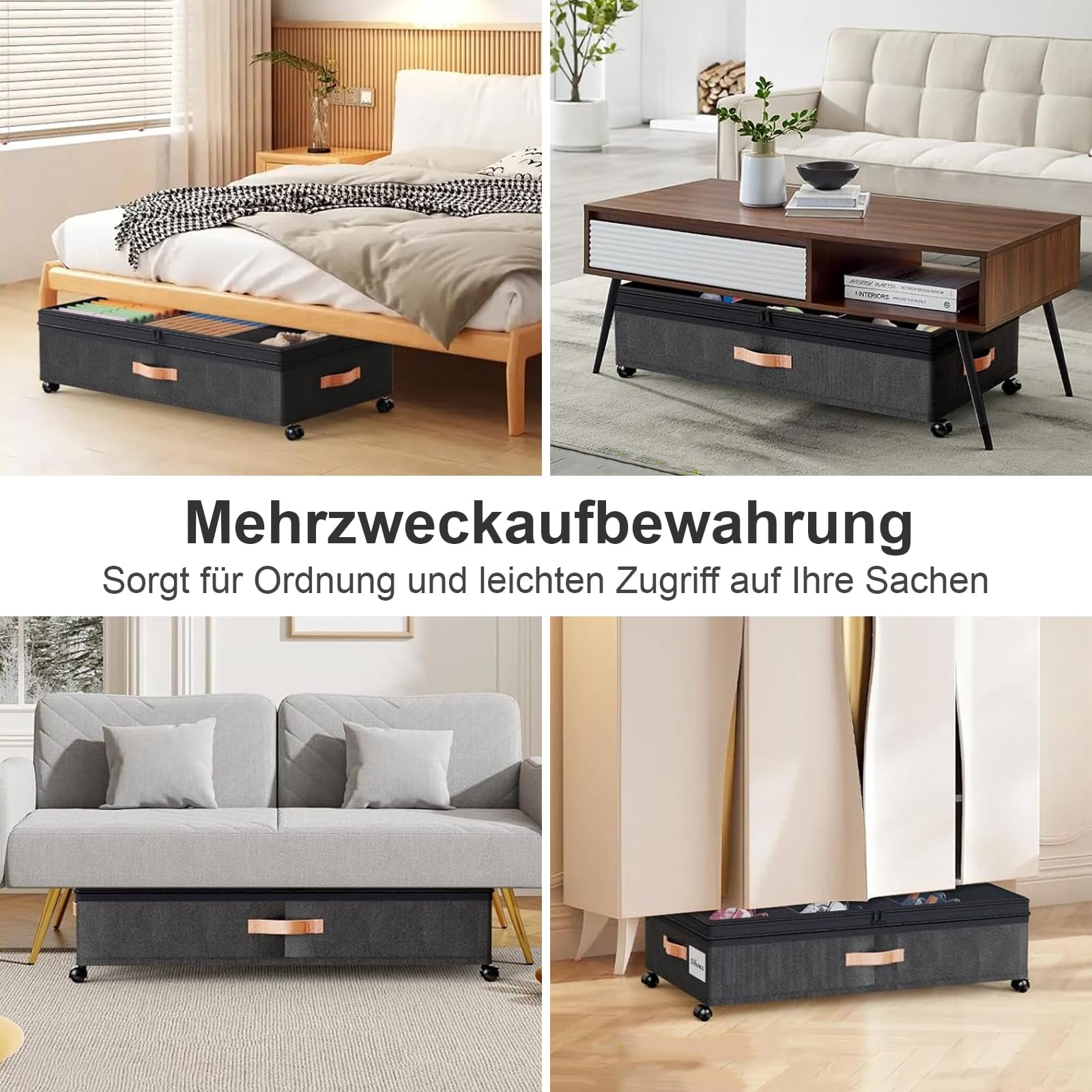 Lot de 2 boîtes de rangement sous le lit avec roulettes et couvercle, cadre en métal, pliable, pour vêtements, chaussures, couvertures, linge de lit