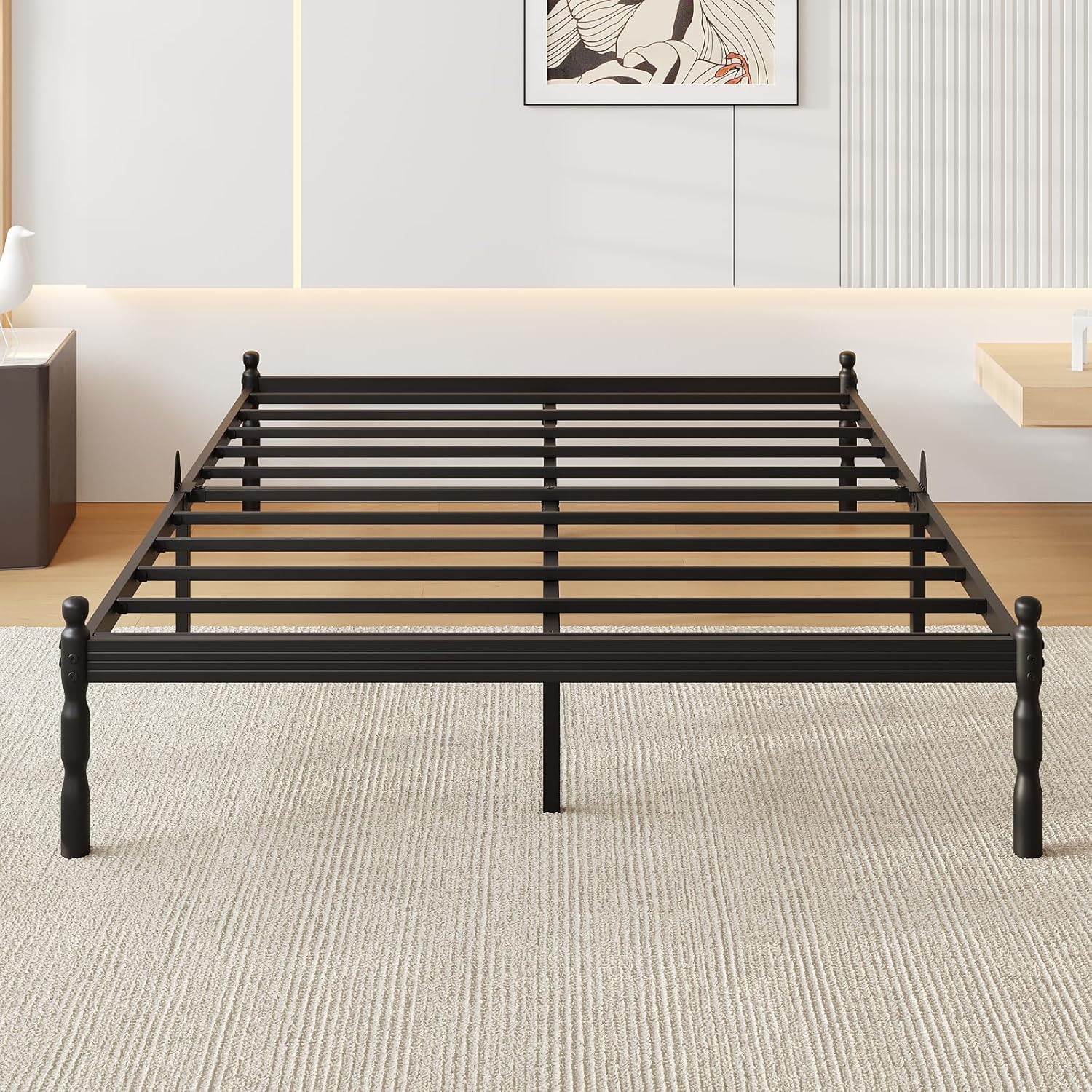 14 Inch Queen Size Bed Frame with 2 Pcs Mattress Slide Stopper, Queen Platform Bed Frame Metal, No Box Spring Needed, Easy Assembly, Heavy Duty, Noise Free, Non-Slip Queen 14 inch pro