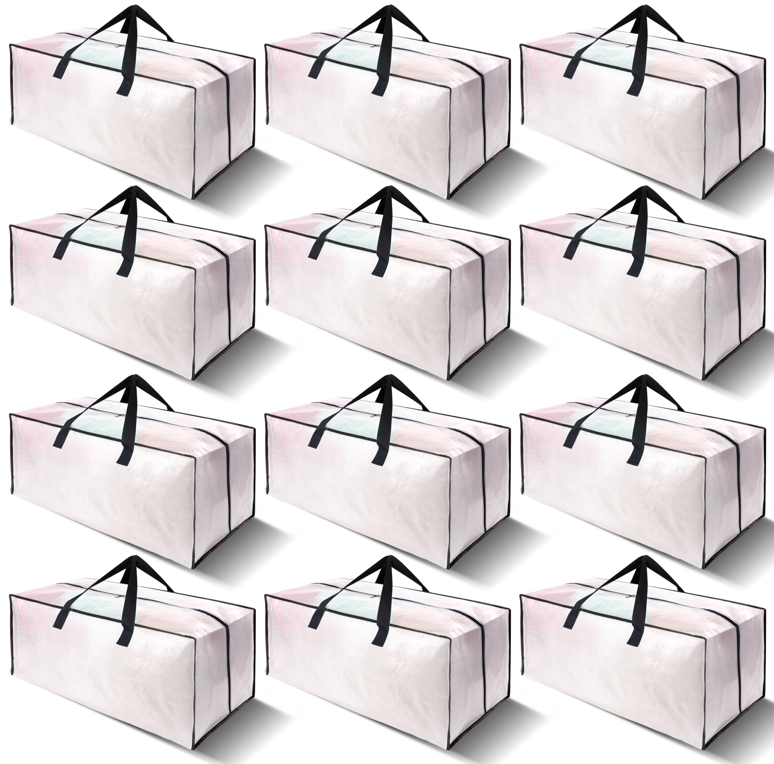 18 Pack Heavy Duty Large Moving Bags W/Backpack Straps - Strong Handles & Zippers, Storage Totes For Space Saving, Fold Flat, Alternative to Moving Box and Storage Bin, Semi-Transparent