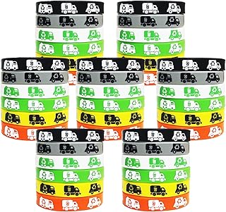 ATSMOICY 48PCS Garbage Truck Themed Party Silicone Wristband Bracelets - Rubbish truck Themed Baby Shower Birthday Waste Management Recycling Party Supplies Decorations Favors Rubber Bracelet