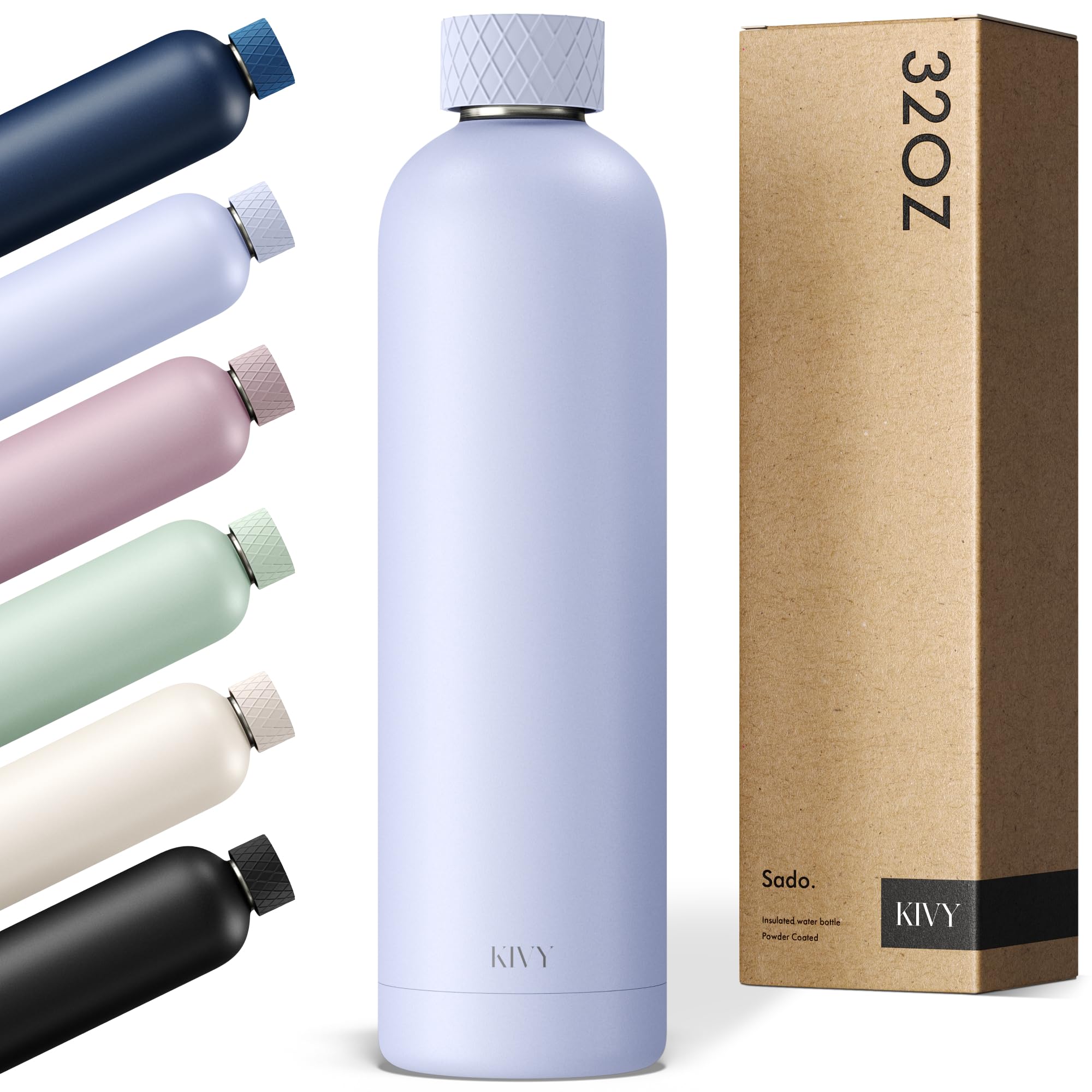 KIVY Stainless Steel Insulated Water Bottle 32oz [LEAK PROOF] - Insulated Stainless Steel Water Bottle - Thermo Flask Drinking Bottle - BPA Free Water