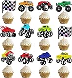 Truck Car Cupcake Toppers Truck Car Birthday Cake Decorations Glitter 28PCS Truck Party Cupcake Picks Truck Themed Birthday Party Supplies for Car Theme Baby Shower Supplies