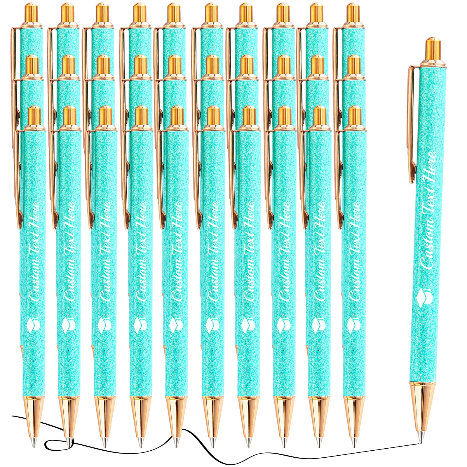 Aolun 30 Personalised Pens with Name Custom Glitter Pen Bulk Customised Retractable Ballpoint Pens with Text Message for Women Nurses Writing Birthday Business Graduation_Black Ink