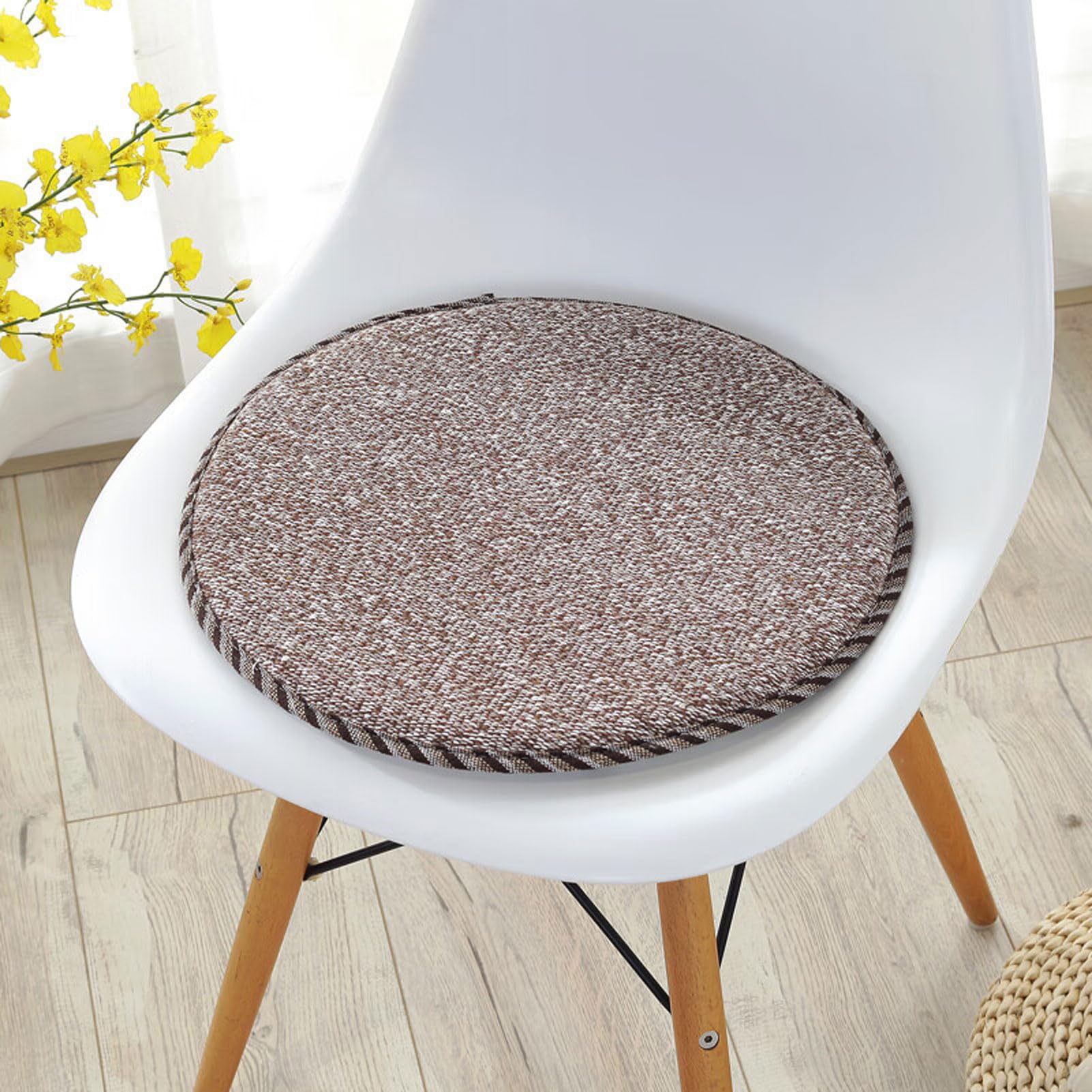 Confezione da 4 Cuscini Rotondi per sedili - Stile Peluche o Lino, Lavabili in Lavatrice, Base Antiscivolo e Lacci, 6 Misure (20-50 cm), Imbottitura in Poliestere (K 50 cm/20 Pollici Cotone
