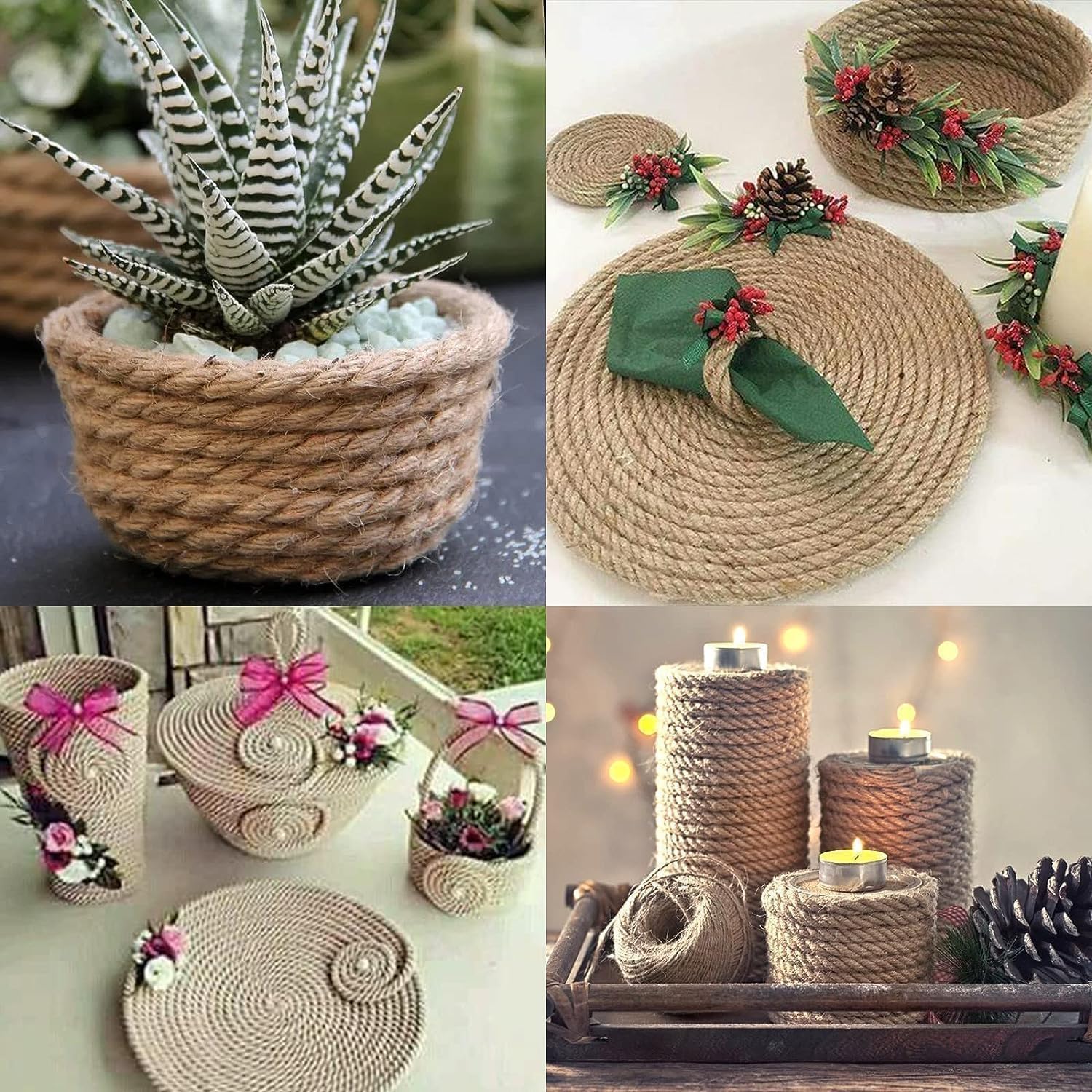 1/2 Inch Natural Jute Rope, 200 Feet Thick Hemp Rope, 4 Strands Twisted Manila for Crafts, Cat Scratching Post, Gardening, Home Decorating, Indoor/Outdoor Use