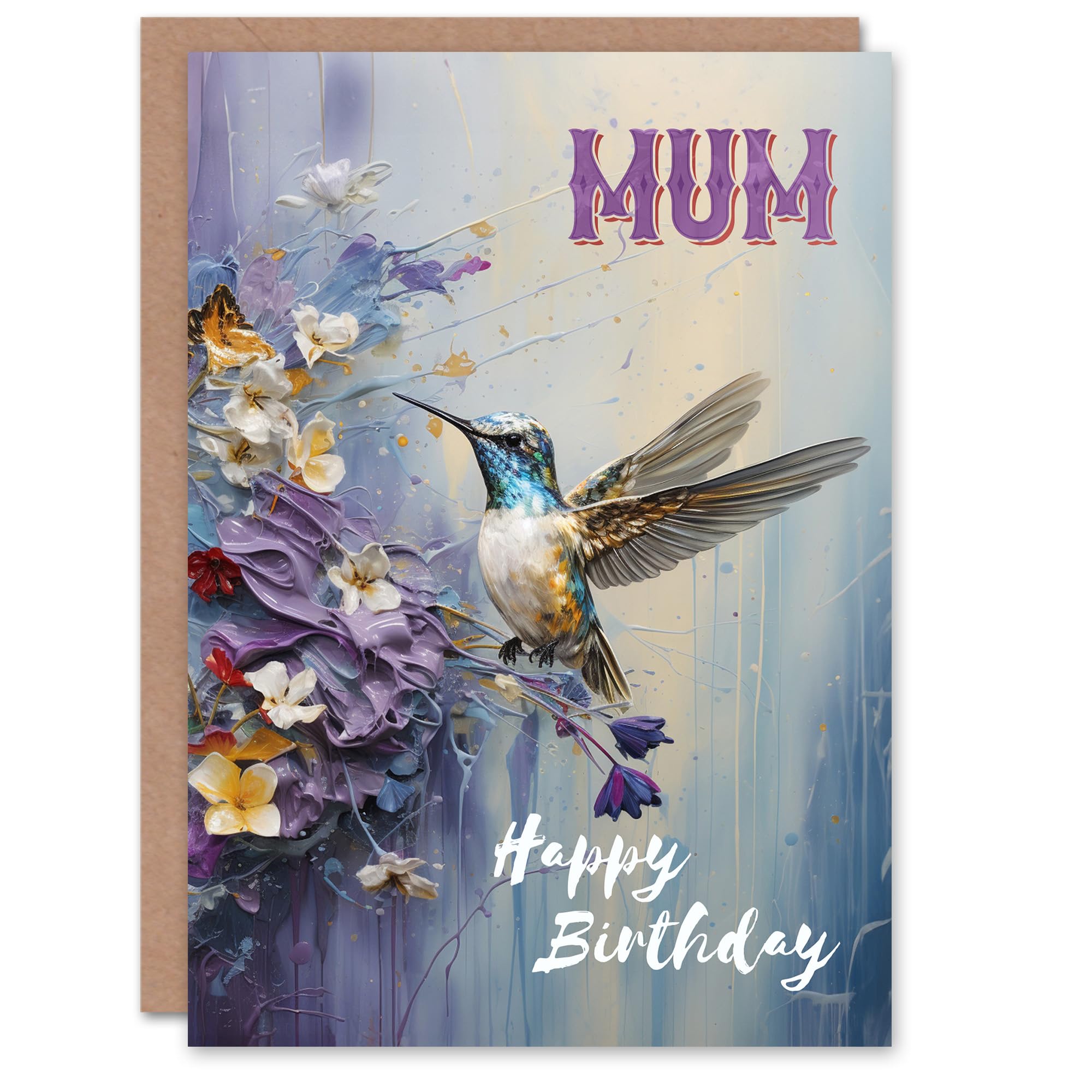 Artery8 Birthday Greeting Card Hummingbird Flowers Painting For Mum
