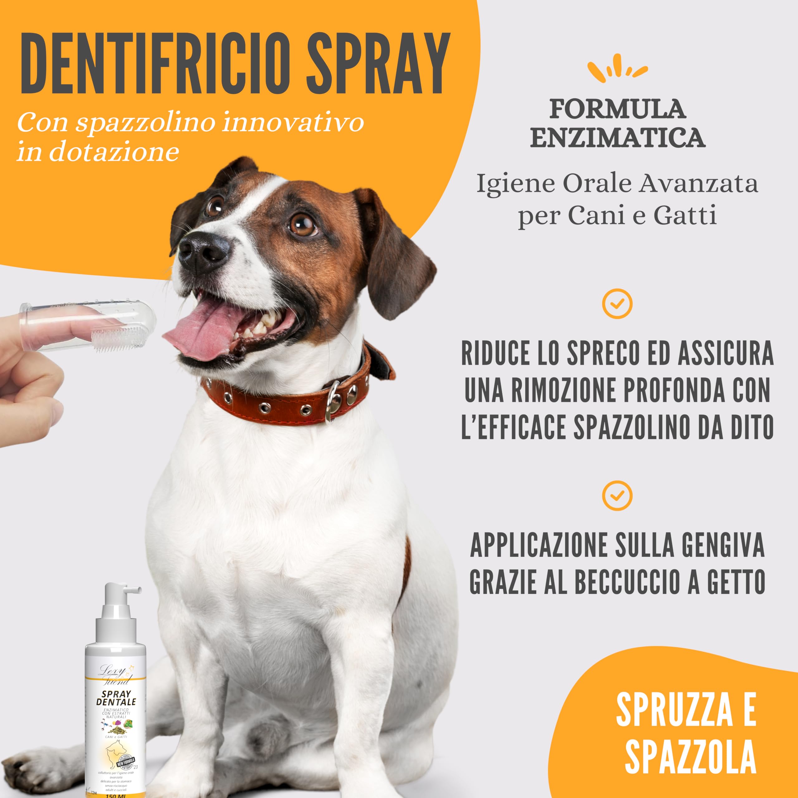 Spray Dentale Enzimatico per Cani e Gatti Dentifricio Naturale Igiene Orale Rimedio Tartaro Alitosi